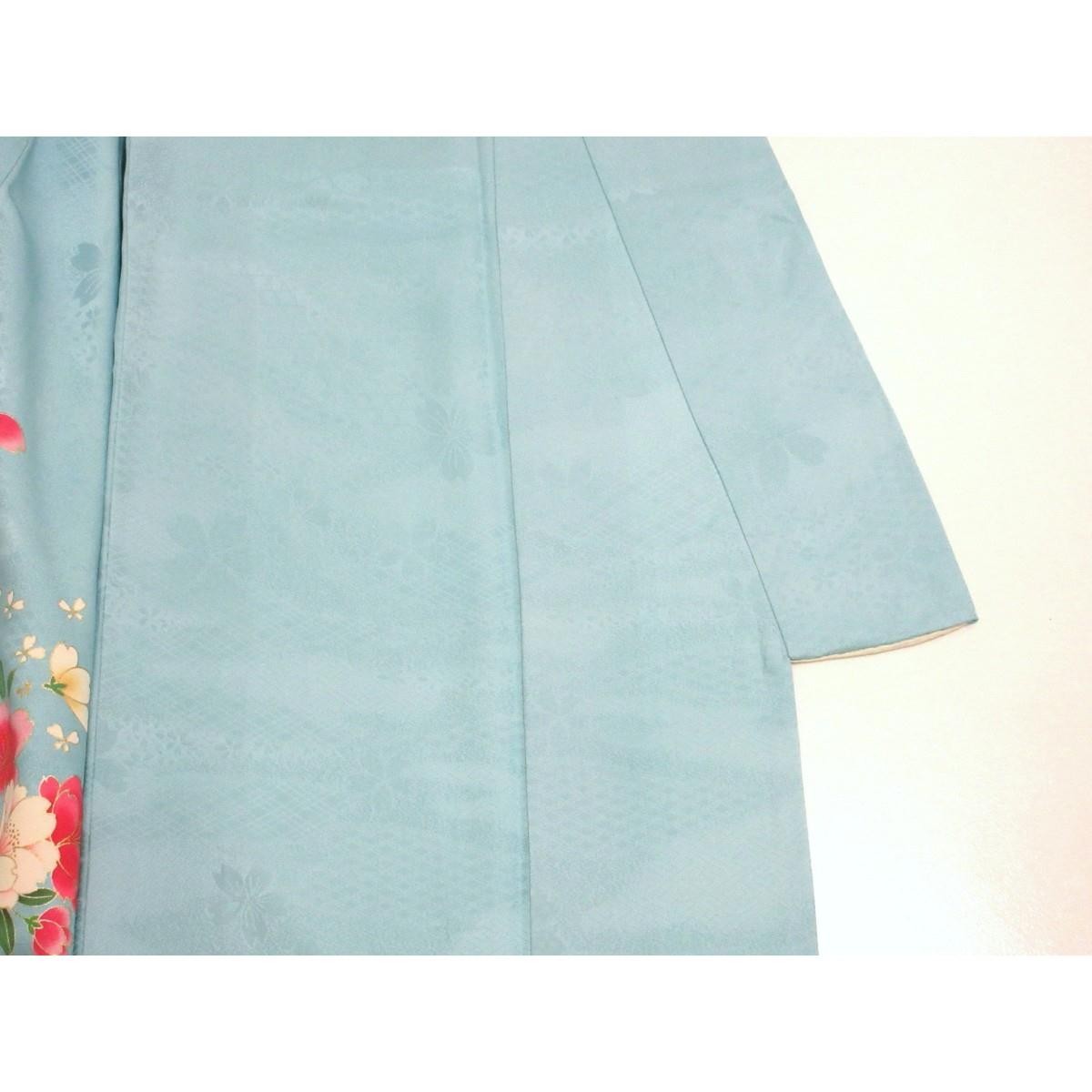 Authentic Japanese Kimono, Yuzen dyeing with gold leaf and embroidery, gradi…
