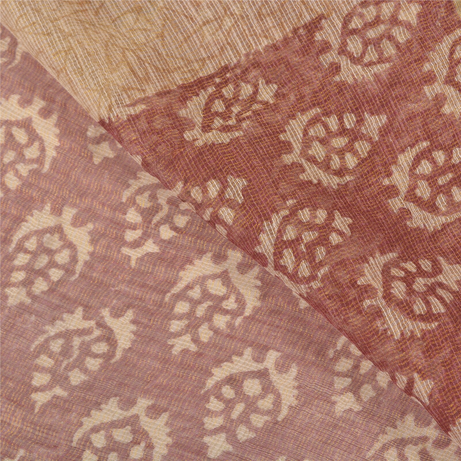 Sanskriti Vintage Brown Indian Sarees 100% Pure Silk Printed 5 Yard Sari Fabric