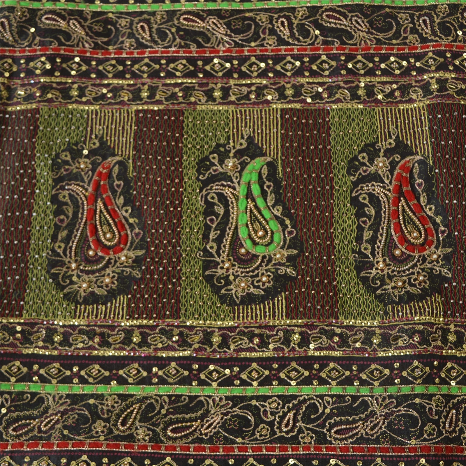 Sanskriti Vintage Sarees Pure Chiffon Silk Hand Beaded Woven Zardozi Sari Fabric