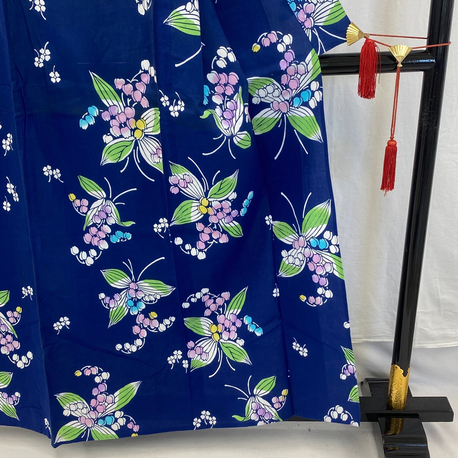 Japanese Vintage Kimono Yukata Cotton Blue No Lining Traditional Length 60 in