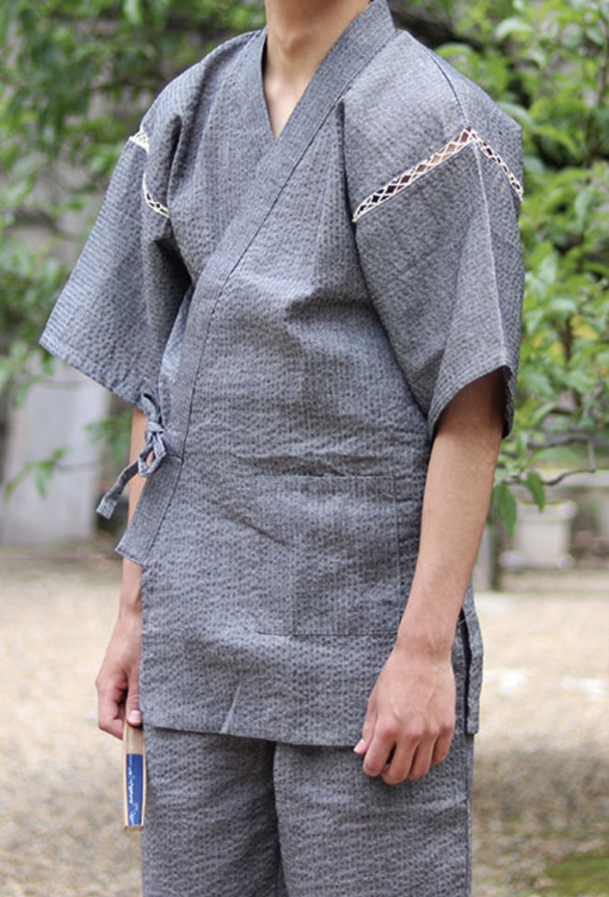 Japanese JINBEI Men’s Summer Kimono wear Topps Half Pants Gray JAPAN jb33025