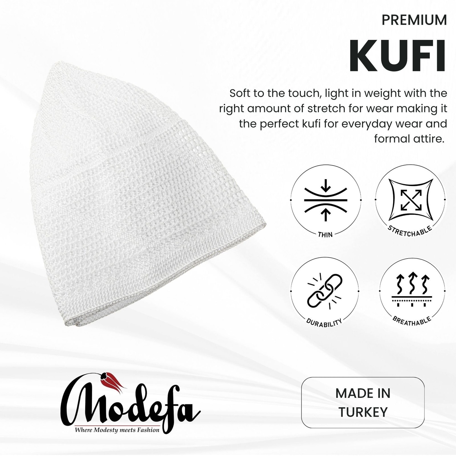Modefa Islamic Premium Turkish Dervish Kufi Hats for Men Lightweight Breathab…
