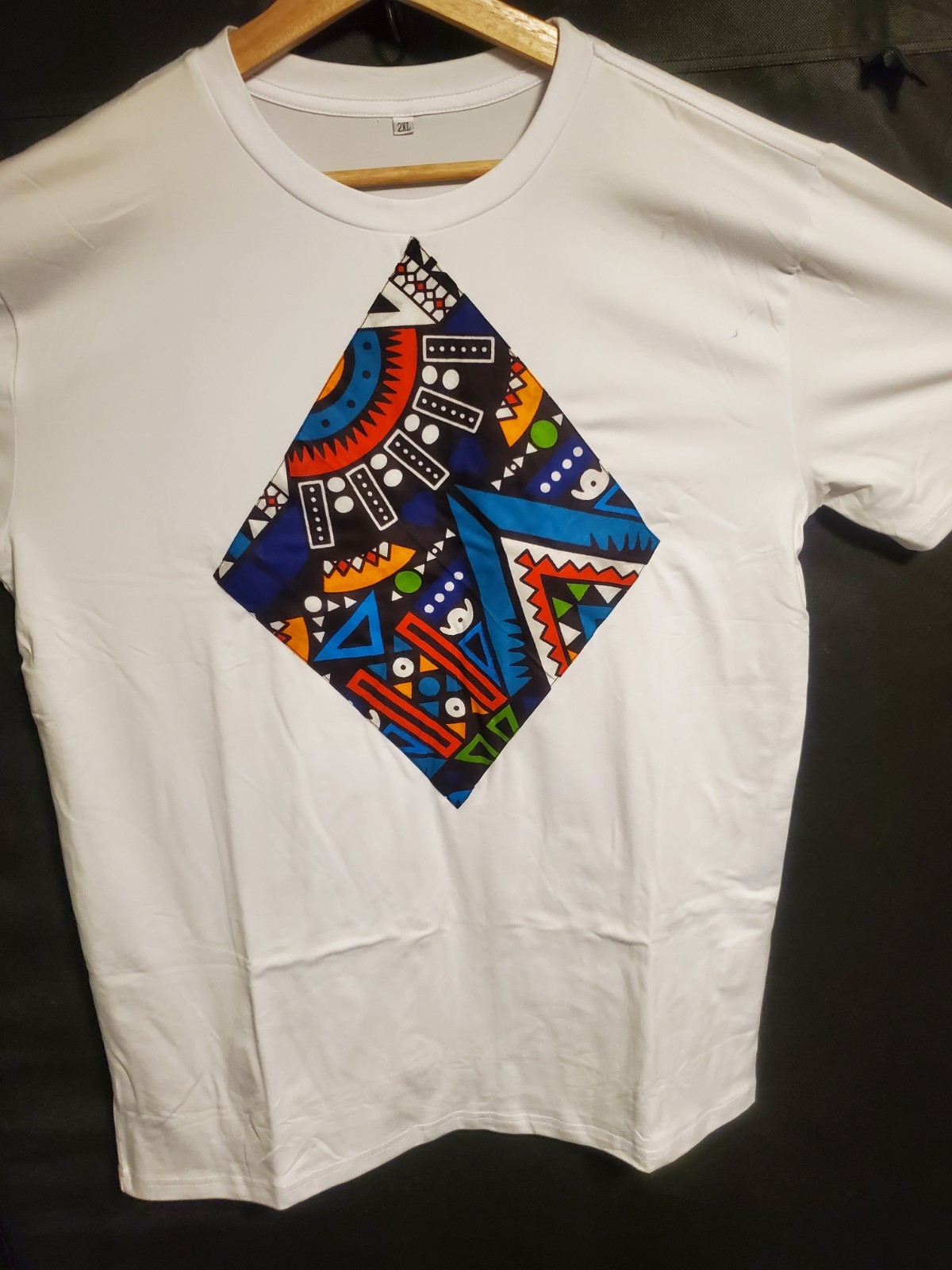 2-Piece African Dashiki Print Lounge Set White Asymmetric – Blue XXL (Fits XL)