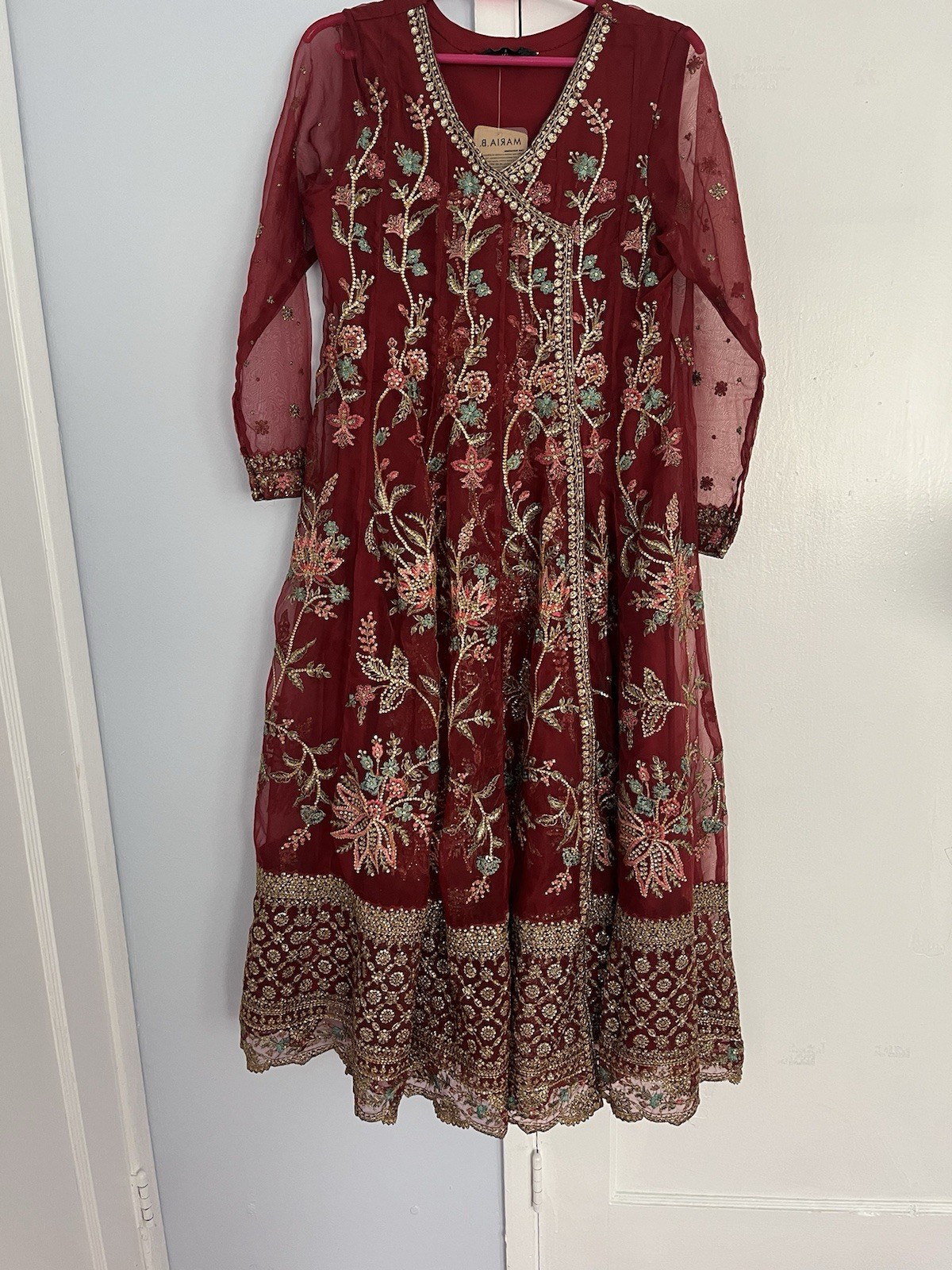 Maria B Red 3 Piece Suit Size S. Organza. Never Worn New With Tags. Desi Suit.