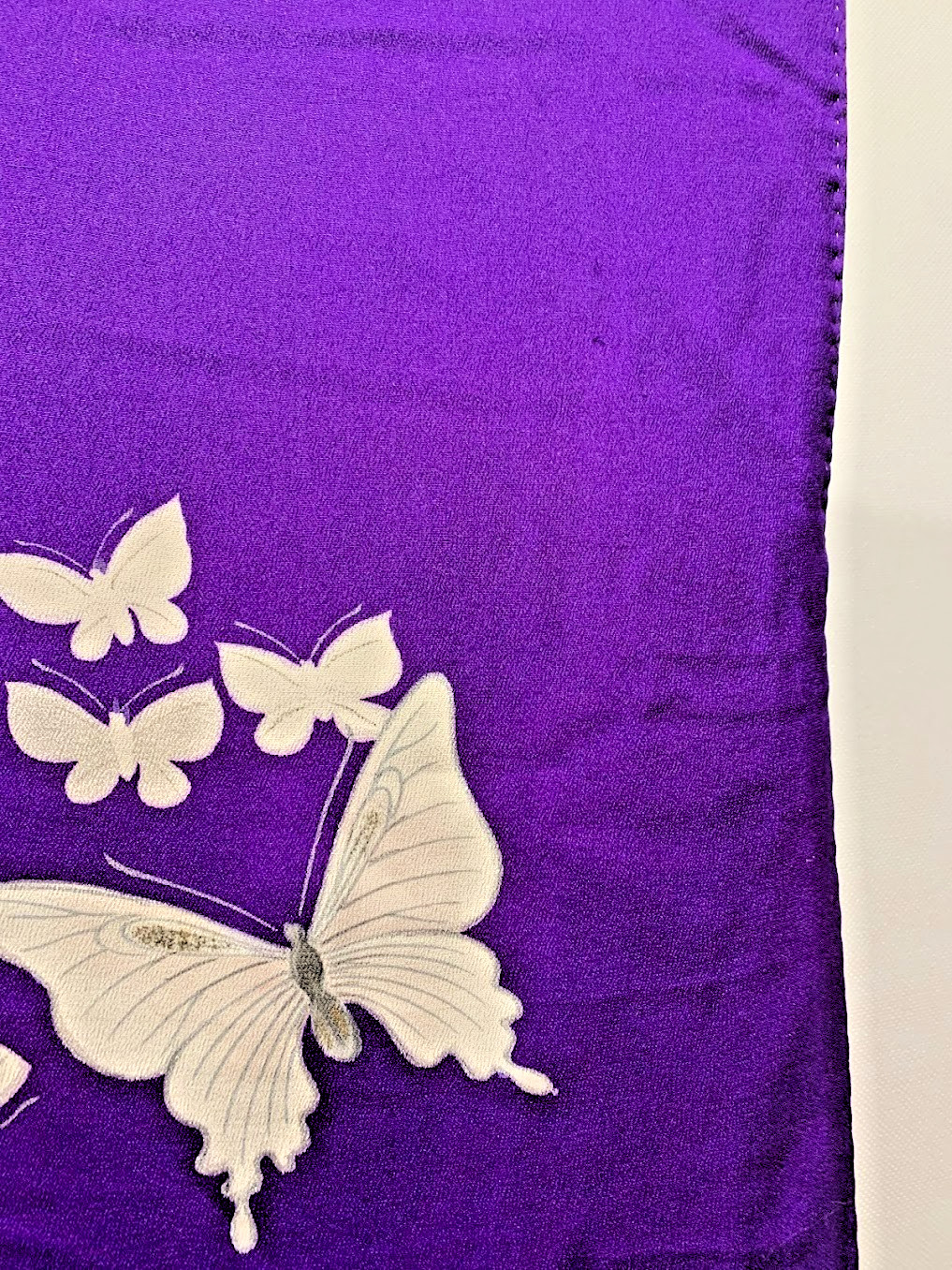 VINTAGE Silk Houmongi Kimono Kinsha Chirimen Butterfly Purple M Traditional Art