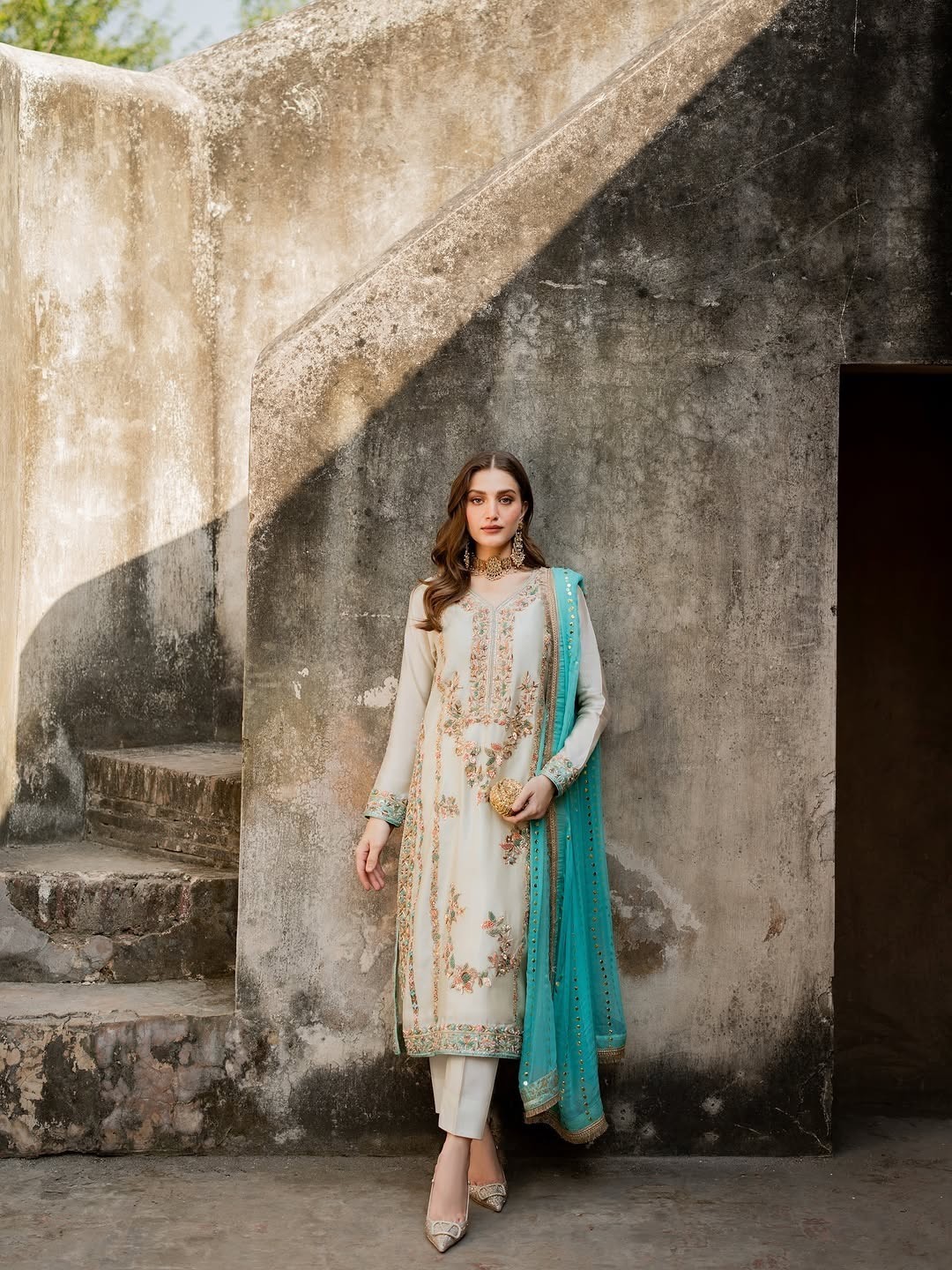 Readymade Faux Georgette Skyblue Salwar Kameez With Dupatta For Women Wear