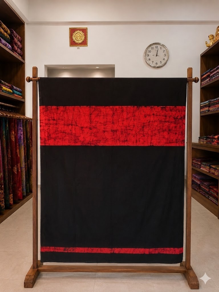 Handmade Sri Lankan Batik Sarong for Men Black Red Wrap Around Artisan Made