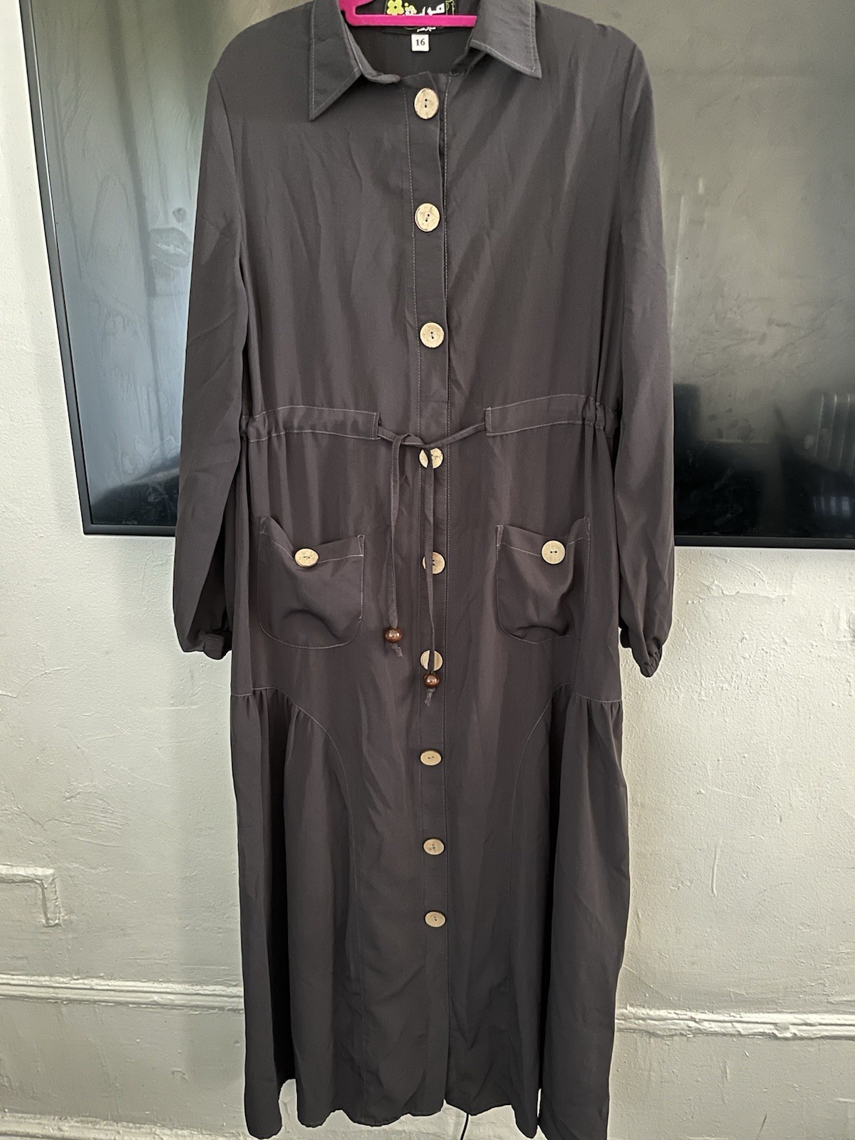Islamic Dark olive Abaya Along with Matching Scarf,Dubai Outfit Set Size M .