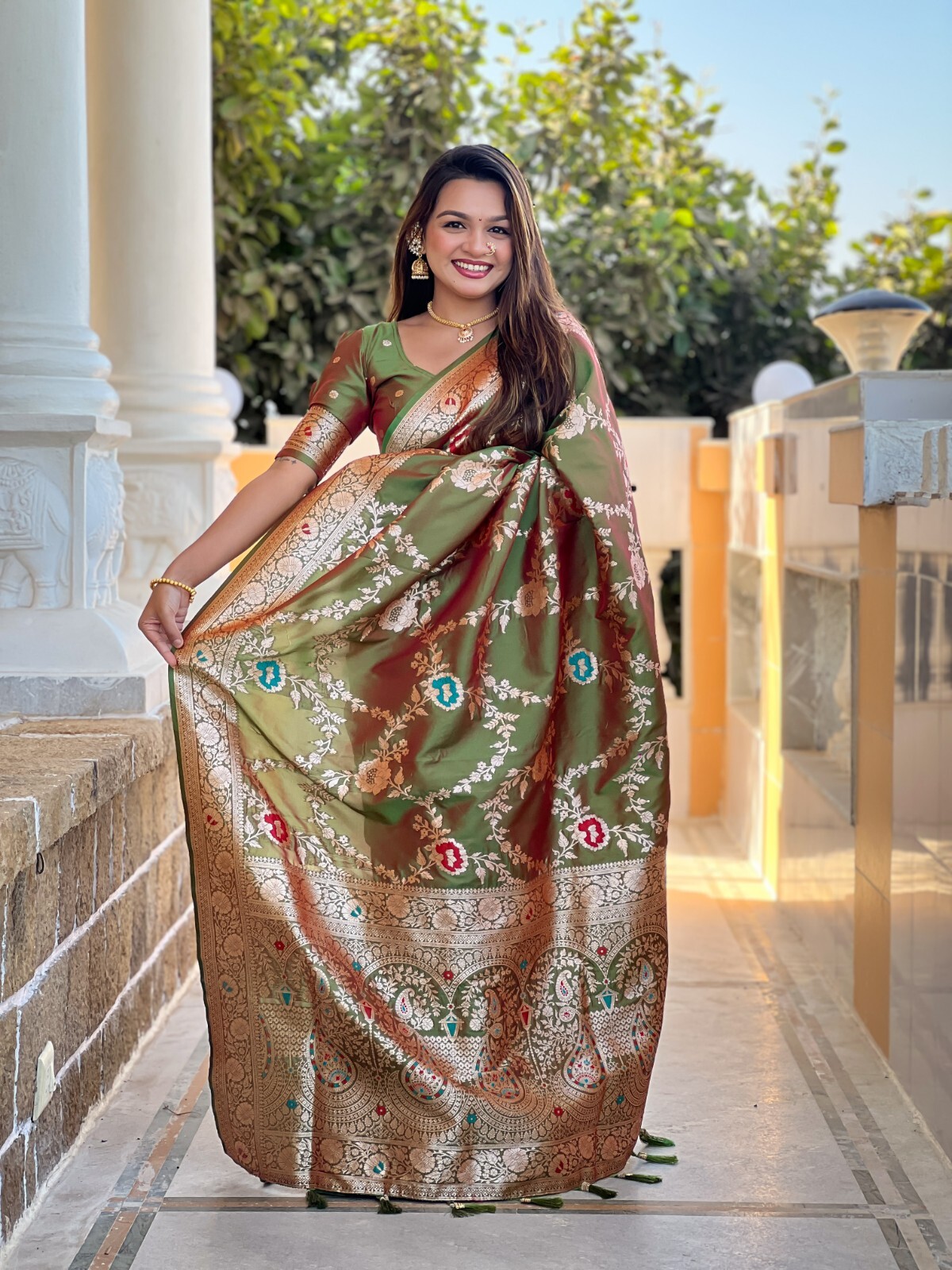 Silk Women Sari Designer Meenakari Weaving Indian Traditional Sari Soft Banarasi