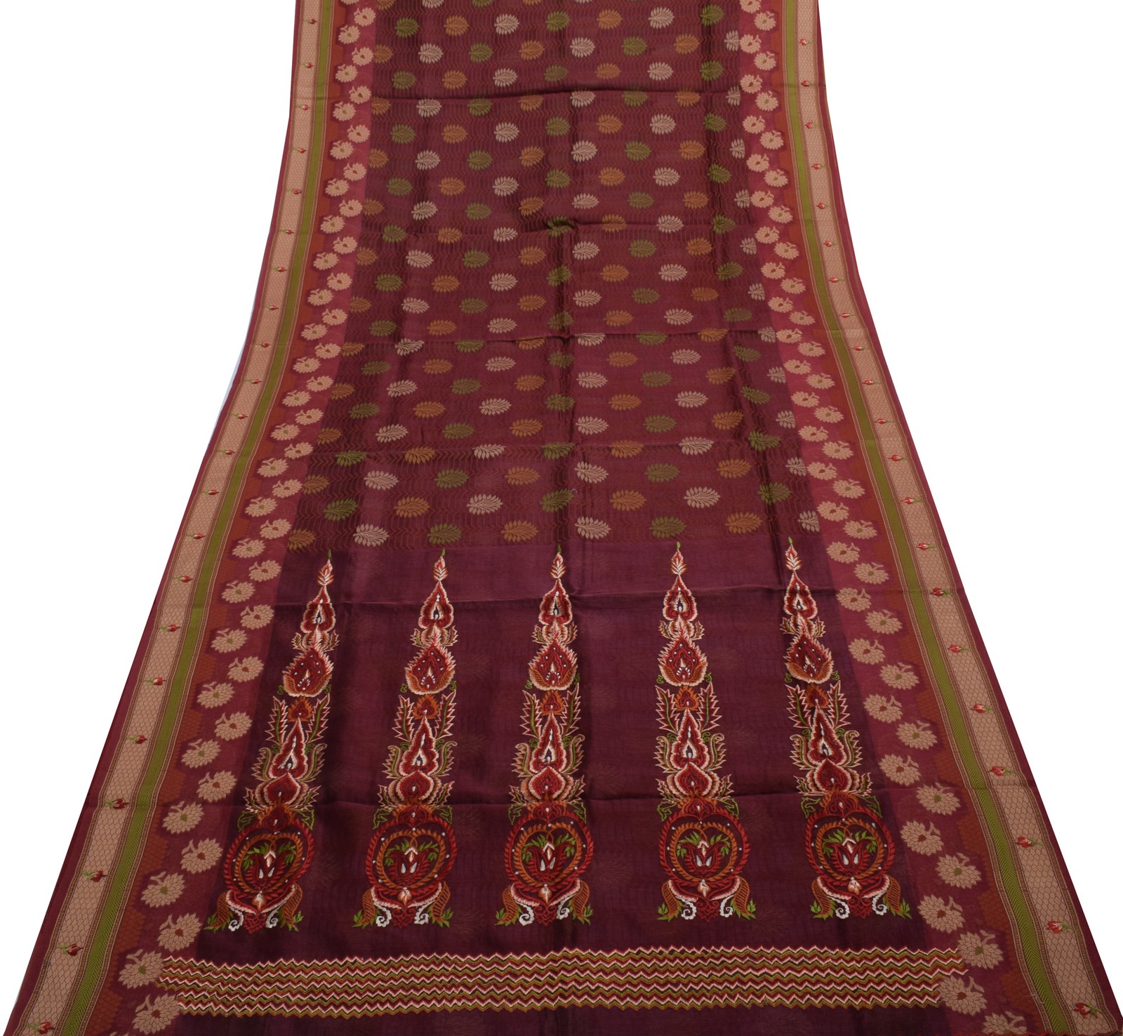Sushila Vintage Indian Saree Blend Cotton Woven & Embroidered Floral Sari Fabric