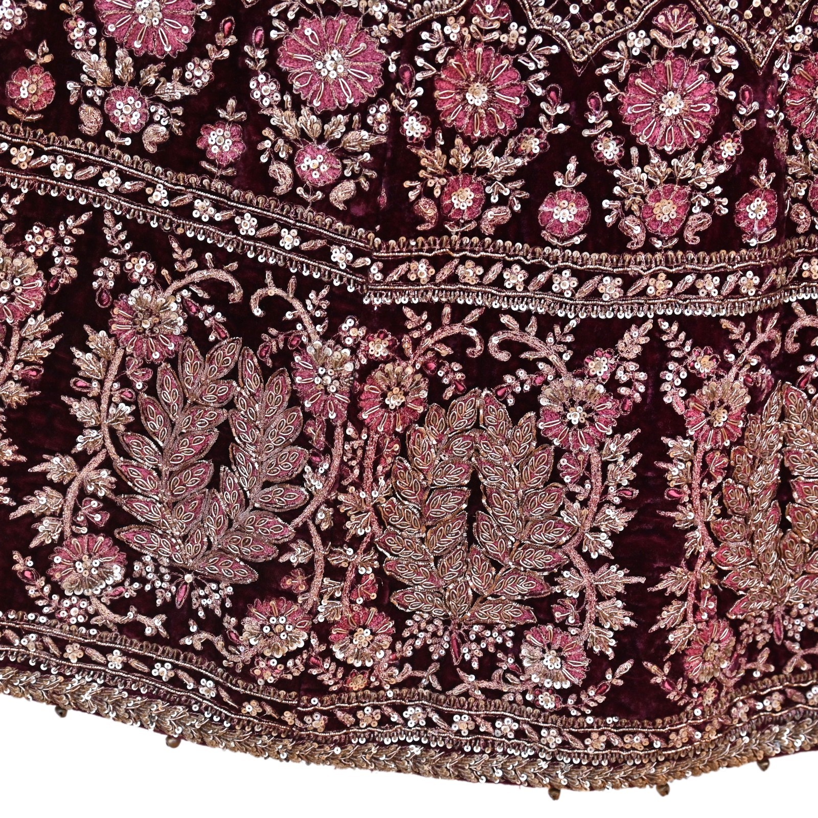 Indian Heavy maroon & pink Net/velvet Hand Embroidered Designer Lehenga 3pcs Set