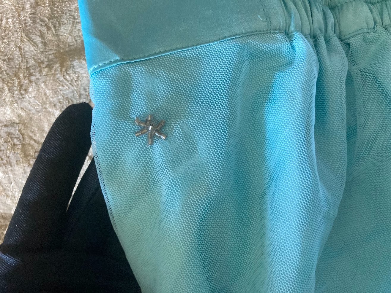 Vintage Indian Sky Blue Tulle Lehenga Skirt Glass Bugle Bead Silver Zardozi 44″