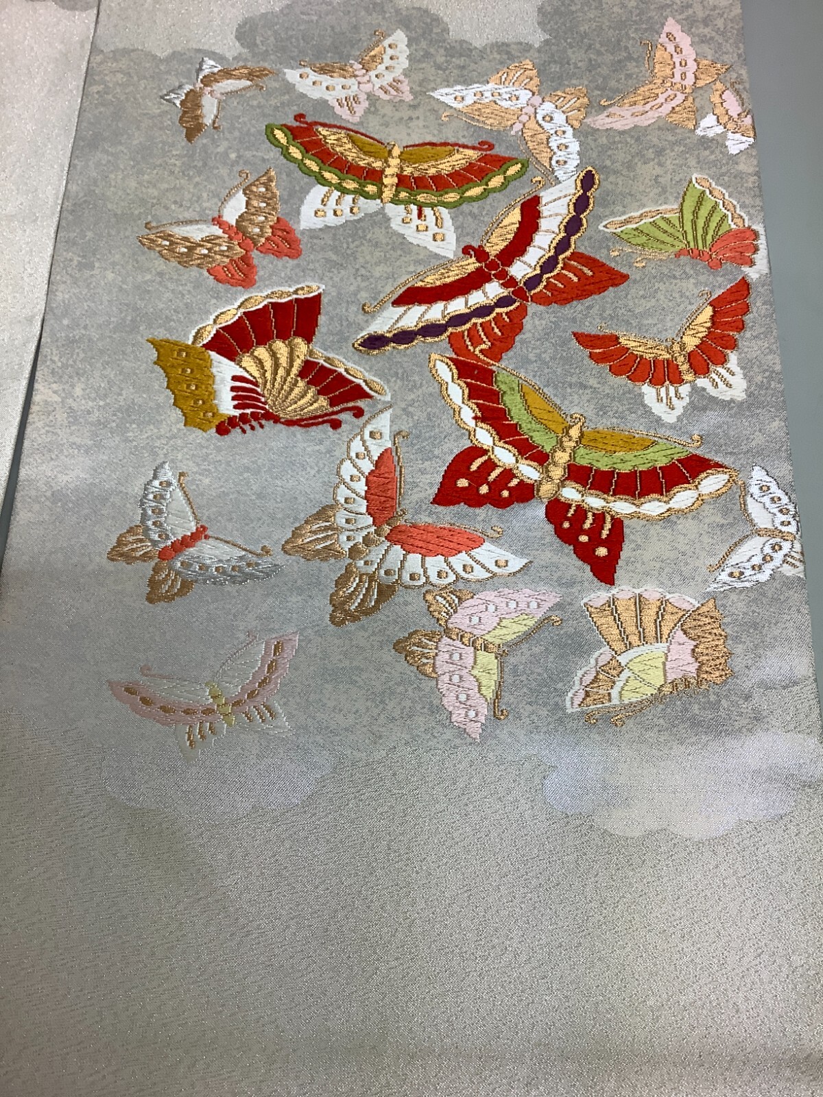 Japanese Vintage Kimono Nagoya Obi pure silk silver embroidery 140×11.8inch