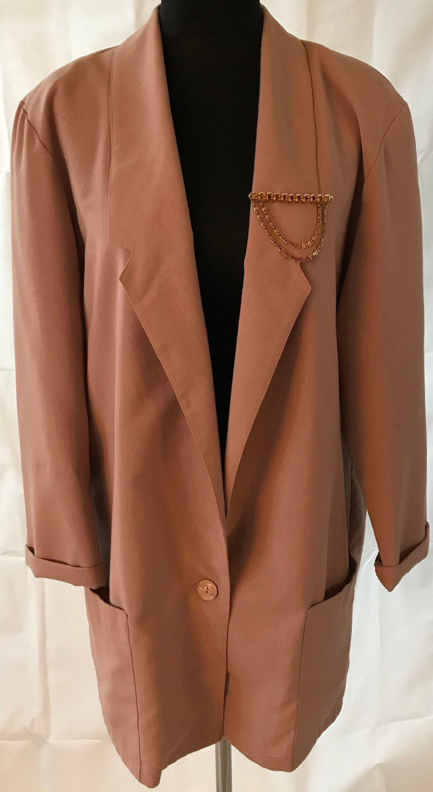 Rose Colored Women’s Blazer Jacket Size 46 Button with Gold Colored Brooch