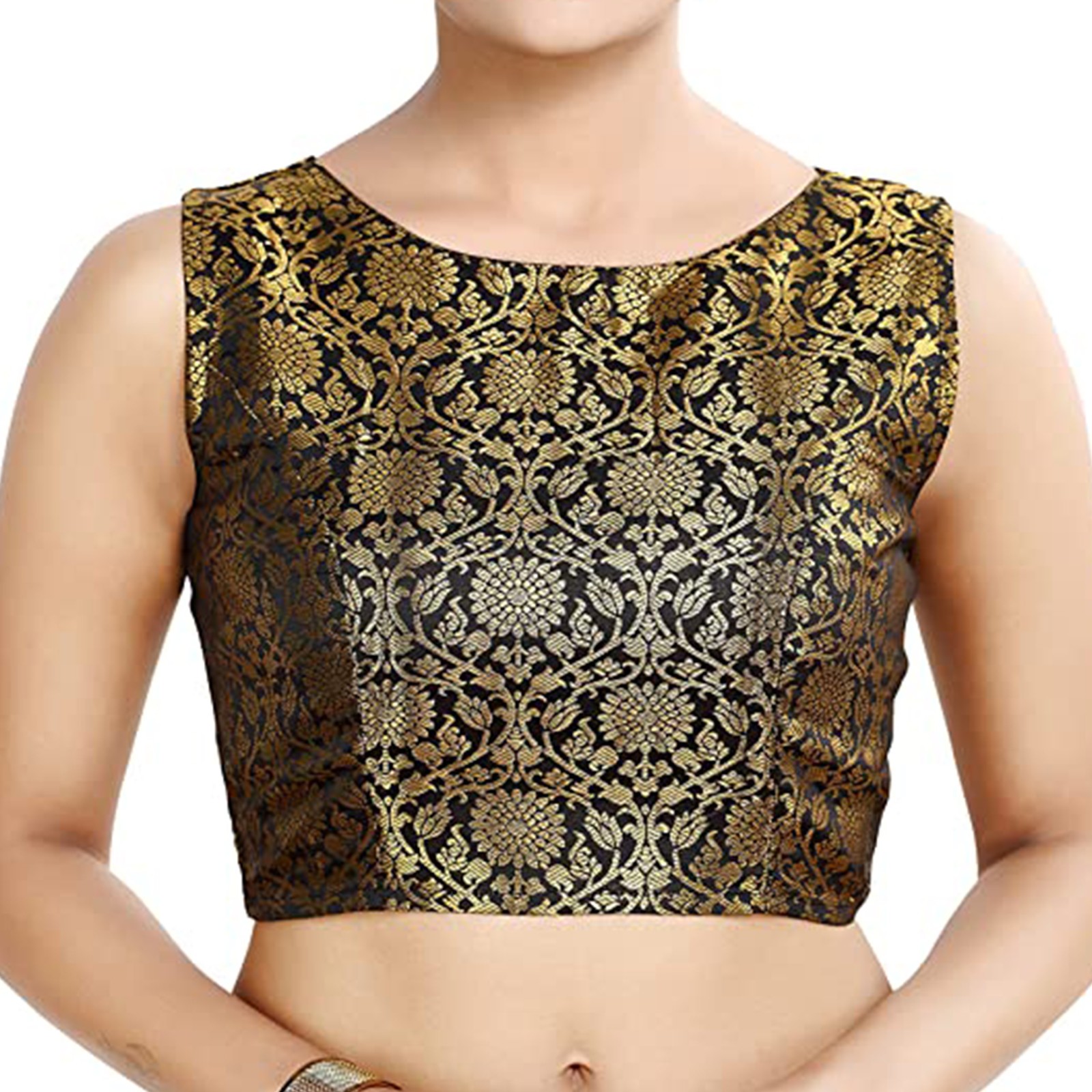 Brocade Saree Blouse Non Padded Sleeveless Lehenga Top Partywear Bollywood Choli
