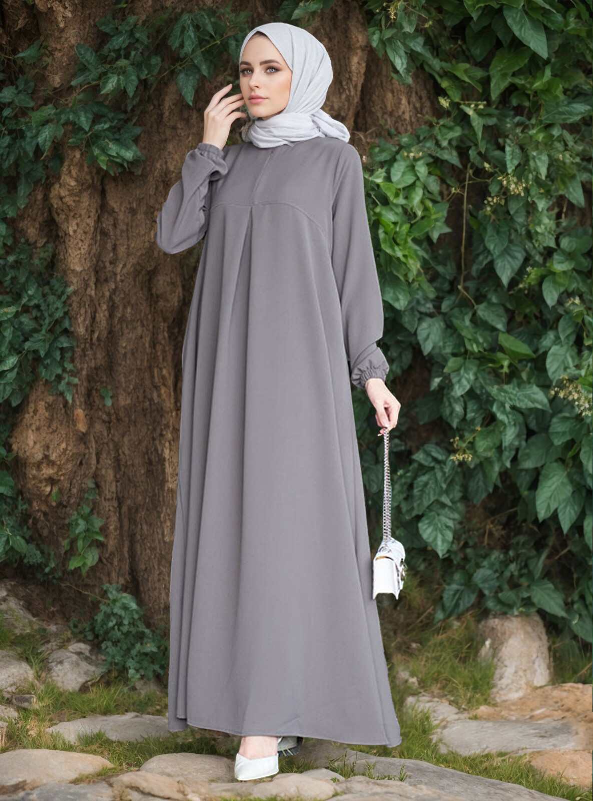 Muslim Kaftan Fashion Simple Burqa Arab Long Sleeve Abaya Ethnic Style Dress