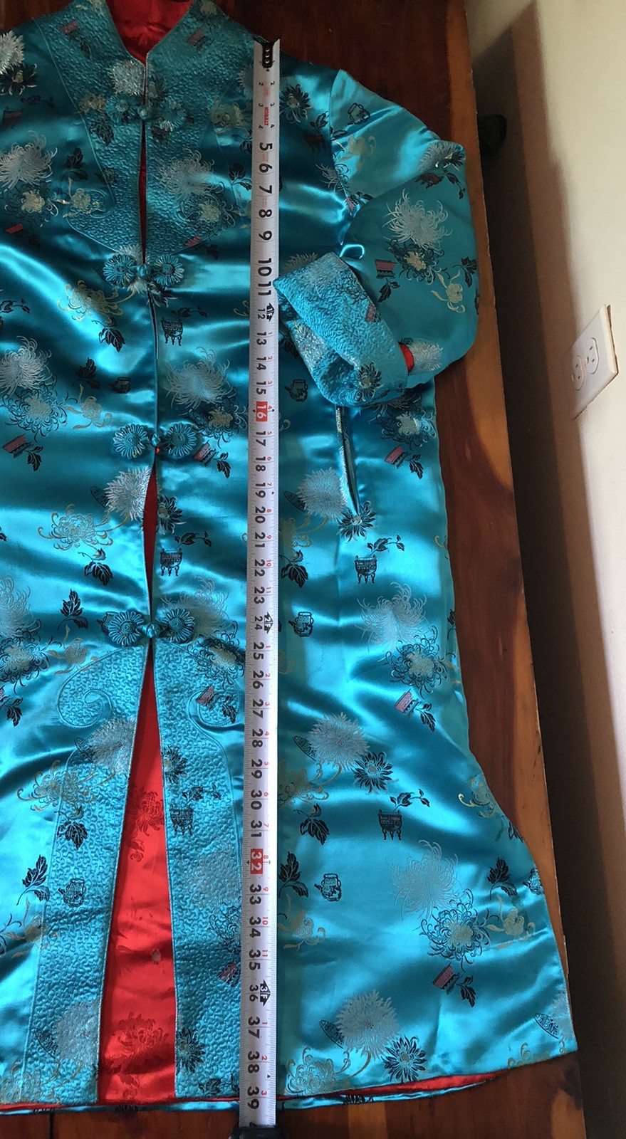 Vtg Peony Brand Chinese Kimono Size 38 Women’s S-M Reversible Blue Or Red FLAWED