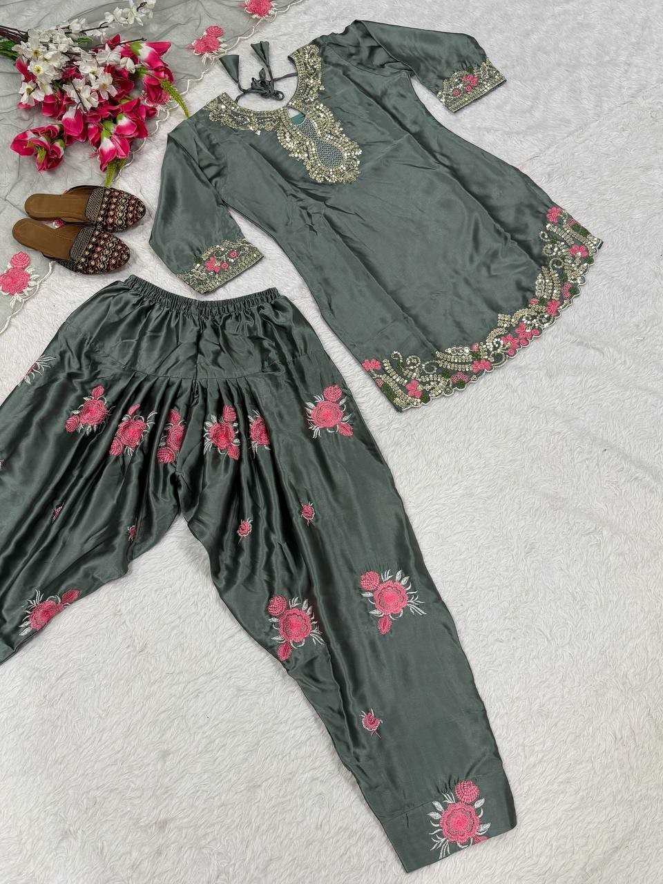 Latest Collection Japan Satin Salwar Kameez With Organza Dupatta For Women
