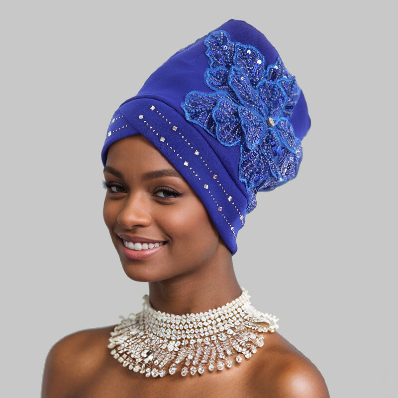 African Women Head Wrap Turban Headtie Nigerian Cap Sequins Headwear Wedding Hat