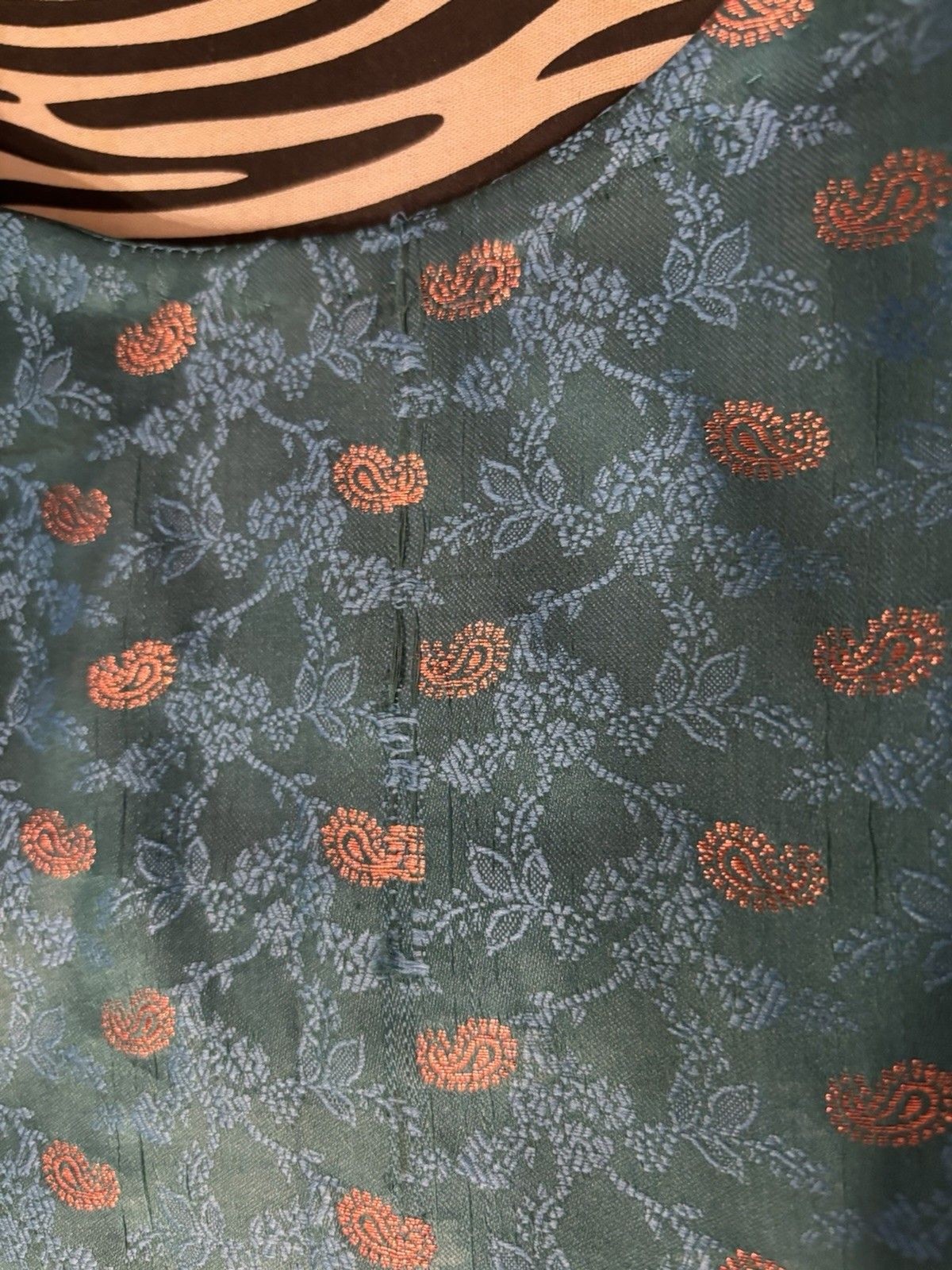 Silk Teal Salwar Kameez Set with Dupatta, Floral Pattern, Long Sleeve