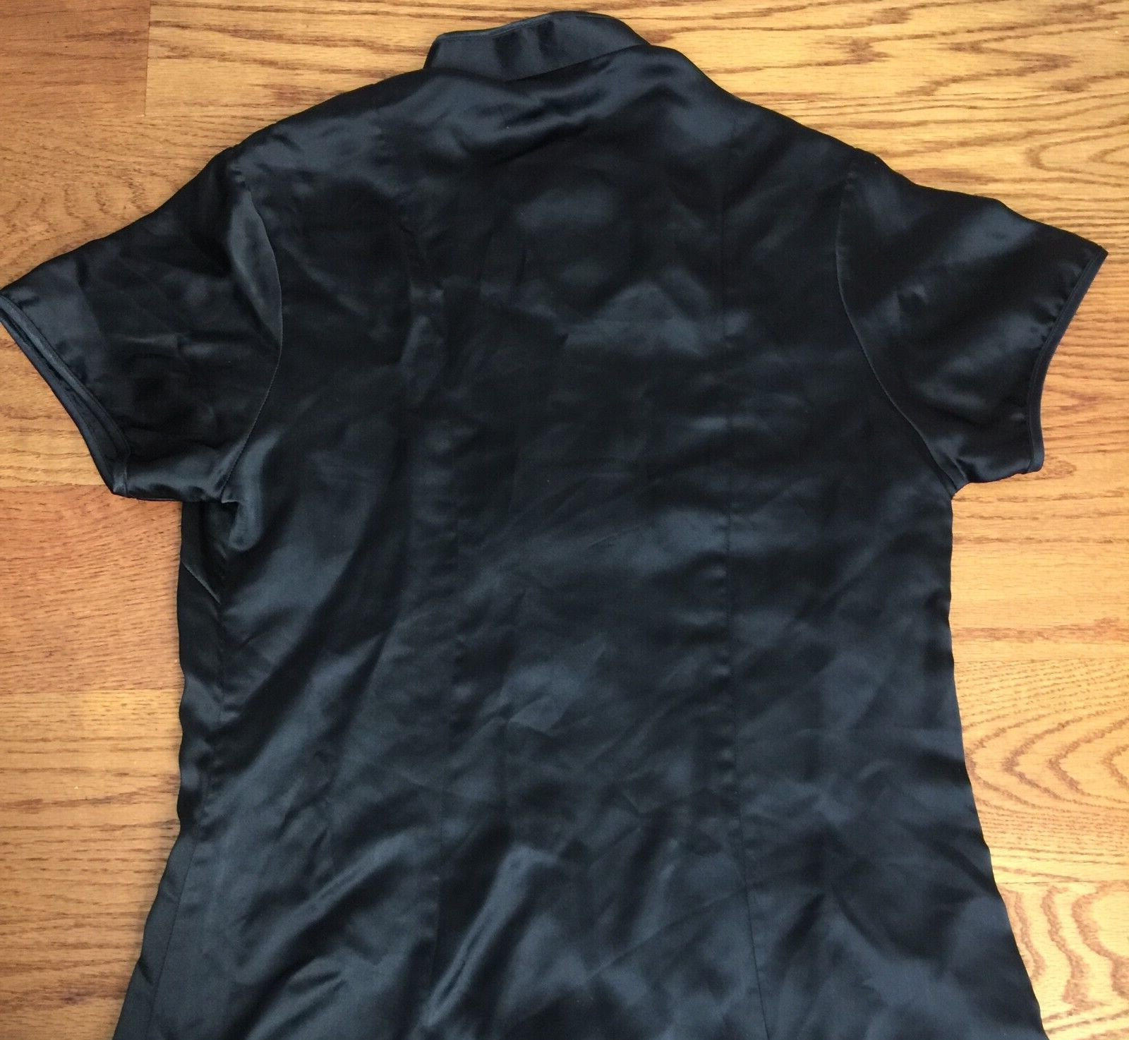VINTAGE YI FANG BLACK SATIN EMBROIDERED DRAGON CHEONGSAM DRESS WOMENS 44 38″x56″