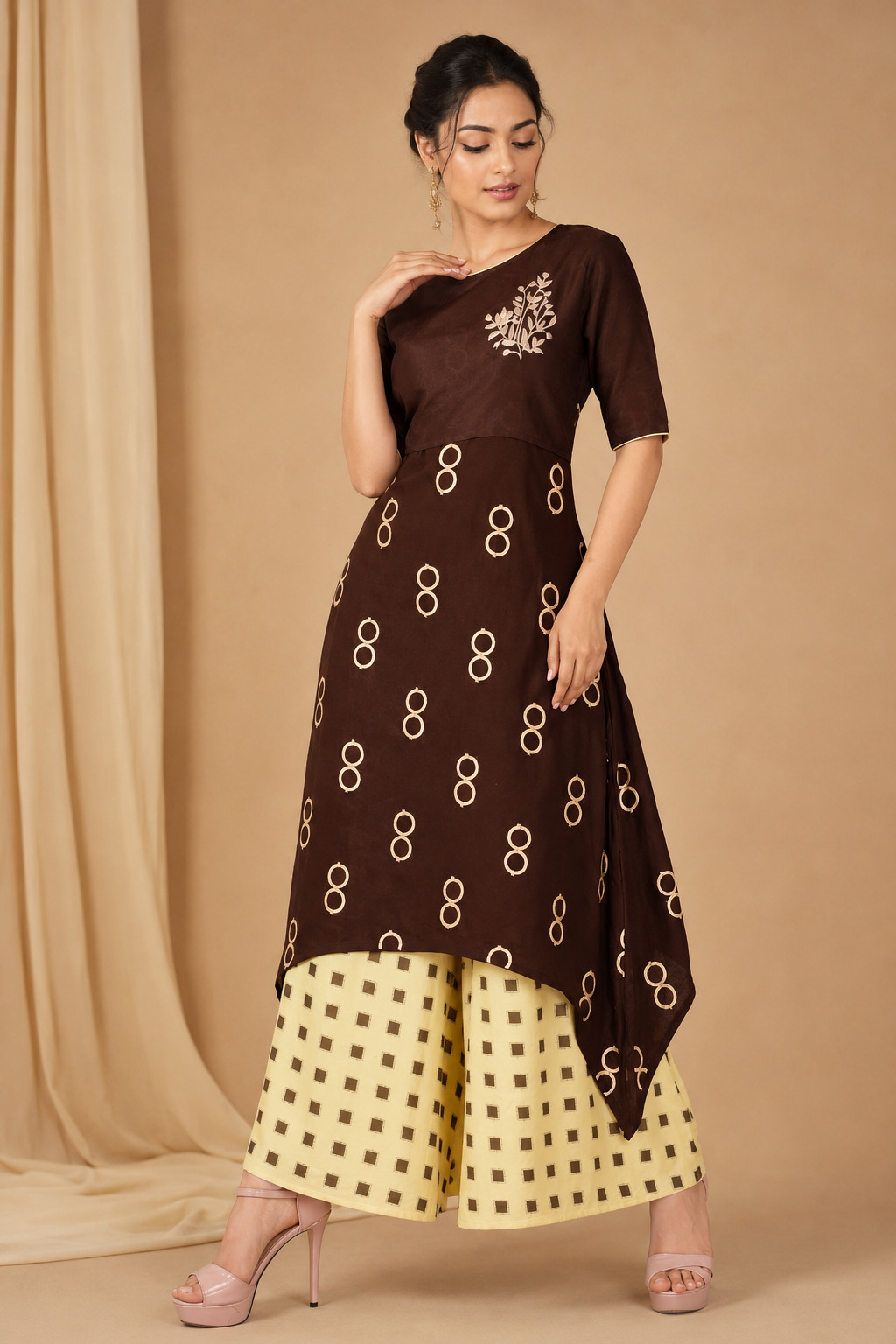 Handwork on Silk Kurta with Palazzo for Women Party Wear Dress