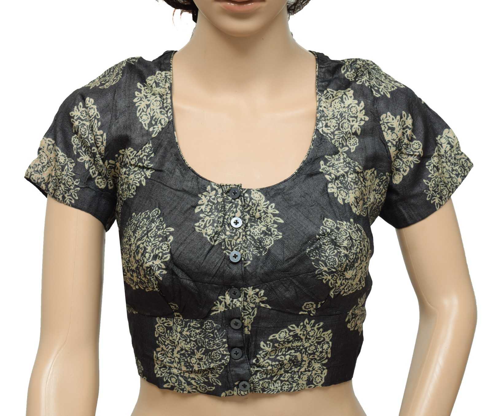 Sushila Vintage Gray Readymade Stitched Sari Blouse Silk Printed Designer Top