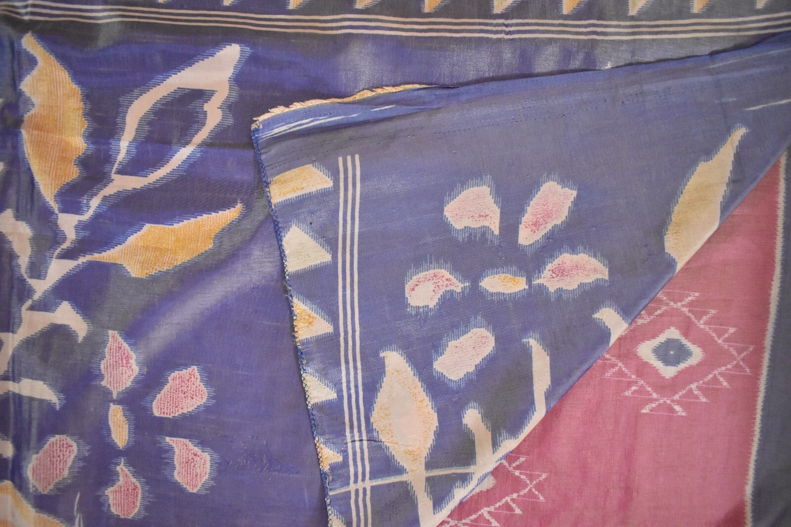 FNC Vintage Pink Sambalpuri Ikat Sarees Handwoven Art Silk Sari Fabric Antique