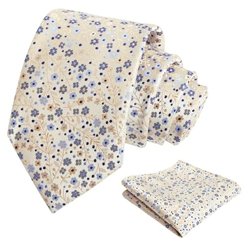 Mens 3.15inches Exquisite Floral Tie with Small B142-champagne/ Navy Blue