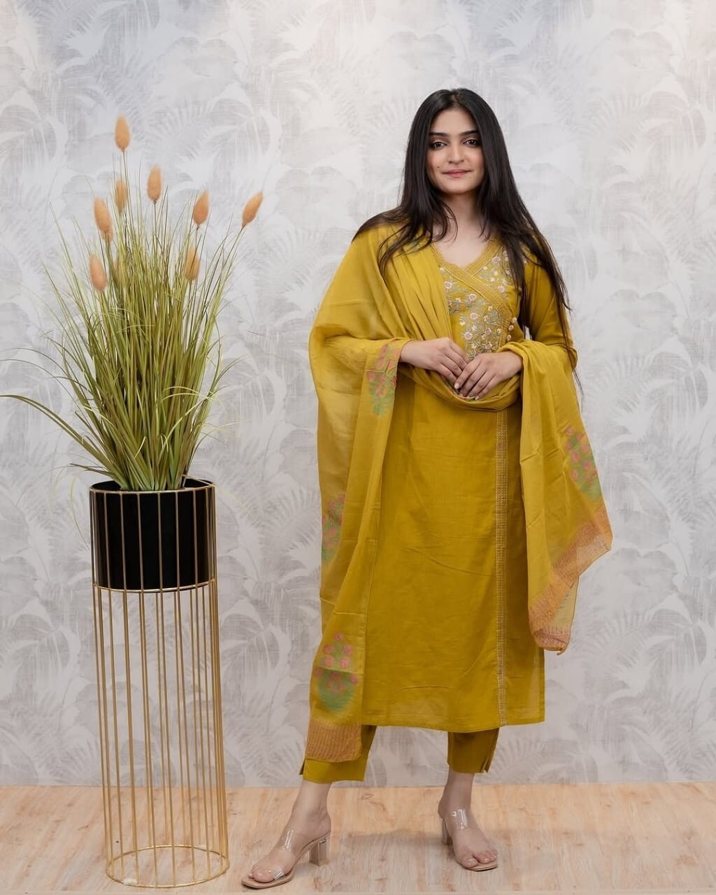 Pure Fine Cotton Palazzo Kurta Dupatta Set Embroidered Salwar Kameez Ready Made