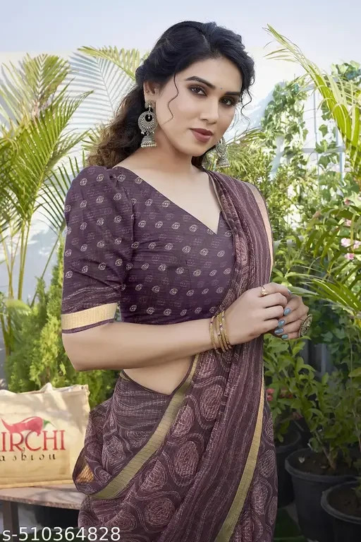 Women’s Kota Doria, Polyester Geometric Printed Saree with Blouse Piece