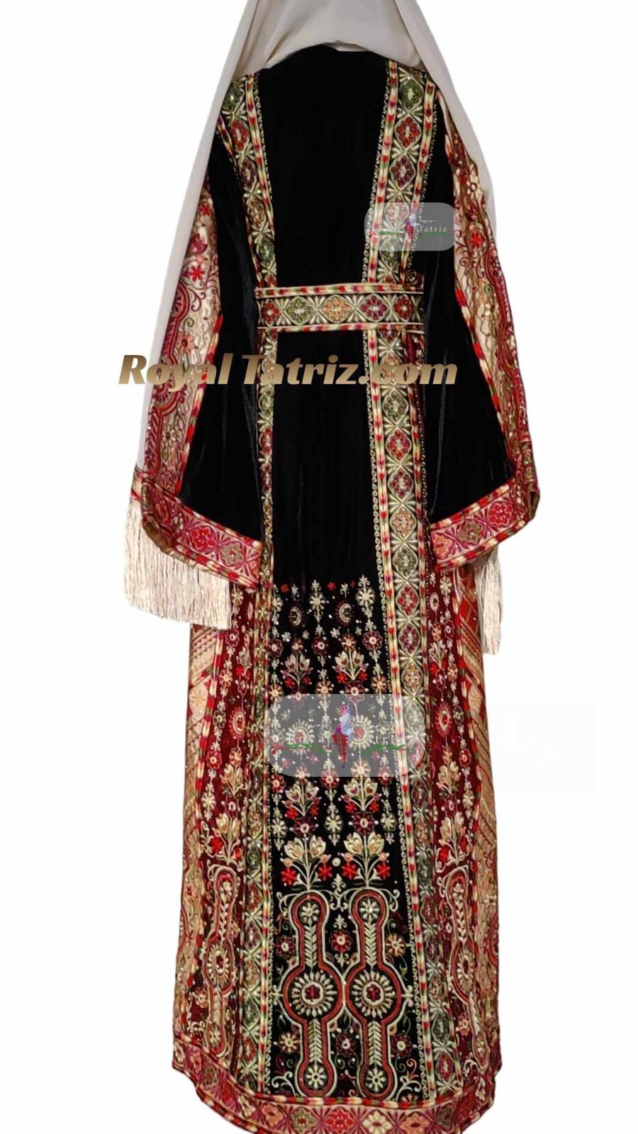 Tatreez Malacca Black Silk Velvet Stoned Embroidered Thobe