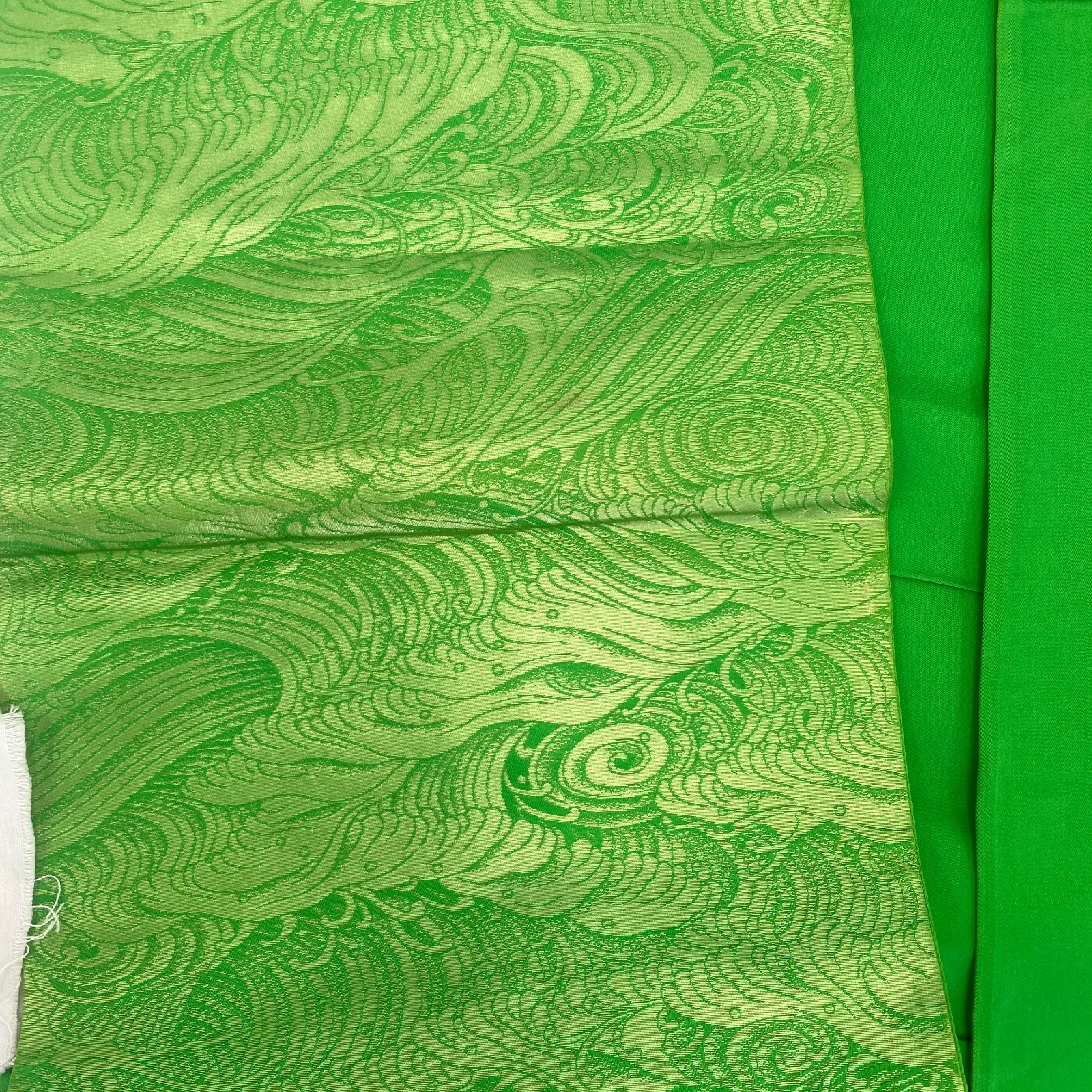 Japanese Vintage Kimono Fukuro Obi Silk Green Traditional Authentic 163 x 12 in