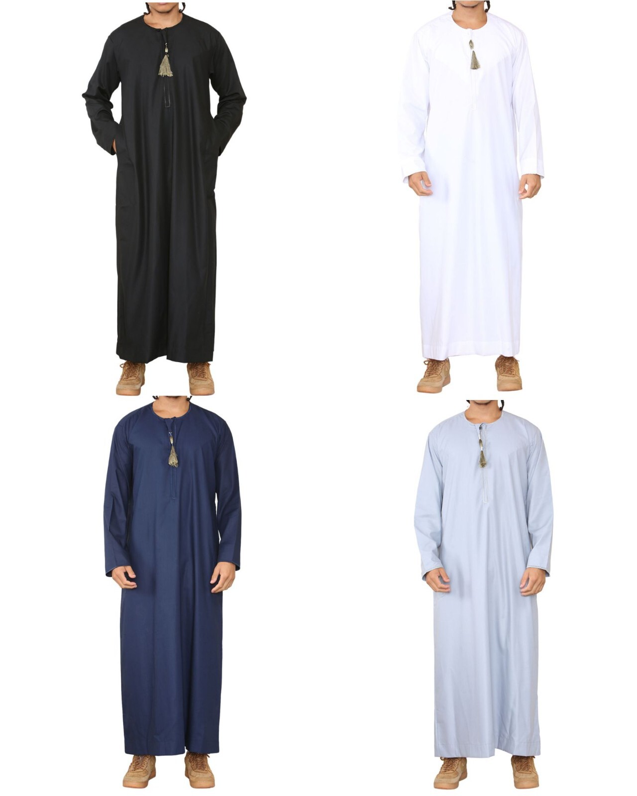 Men’s Thobe Jubba Saudi Islamic Arab Eid Emirati Kaftan Jubbah Tassel Robe
