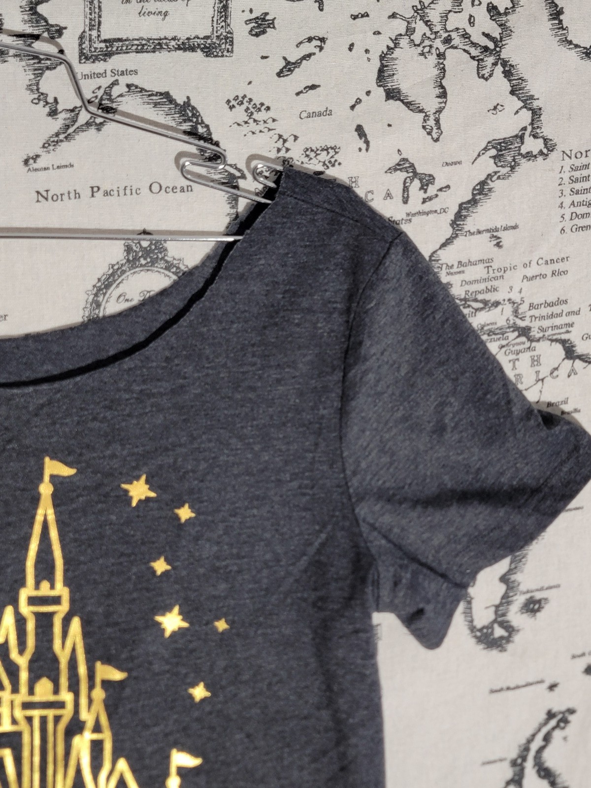 Disney Fairy Castle T-Shirt Women’s Gold Foil Print Short Sleeve Top