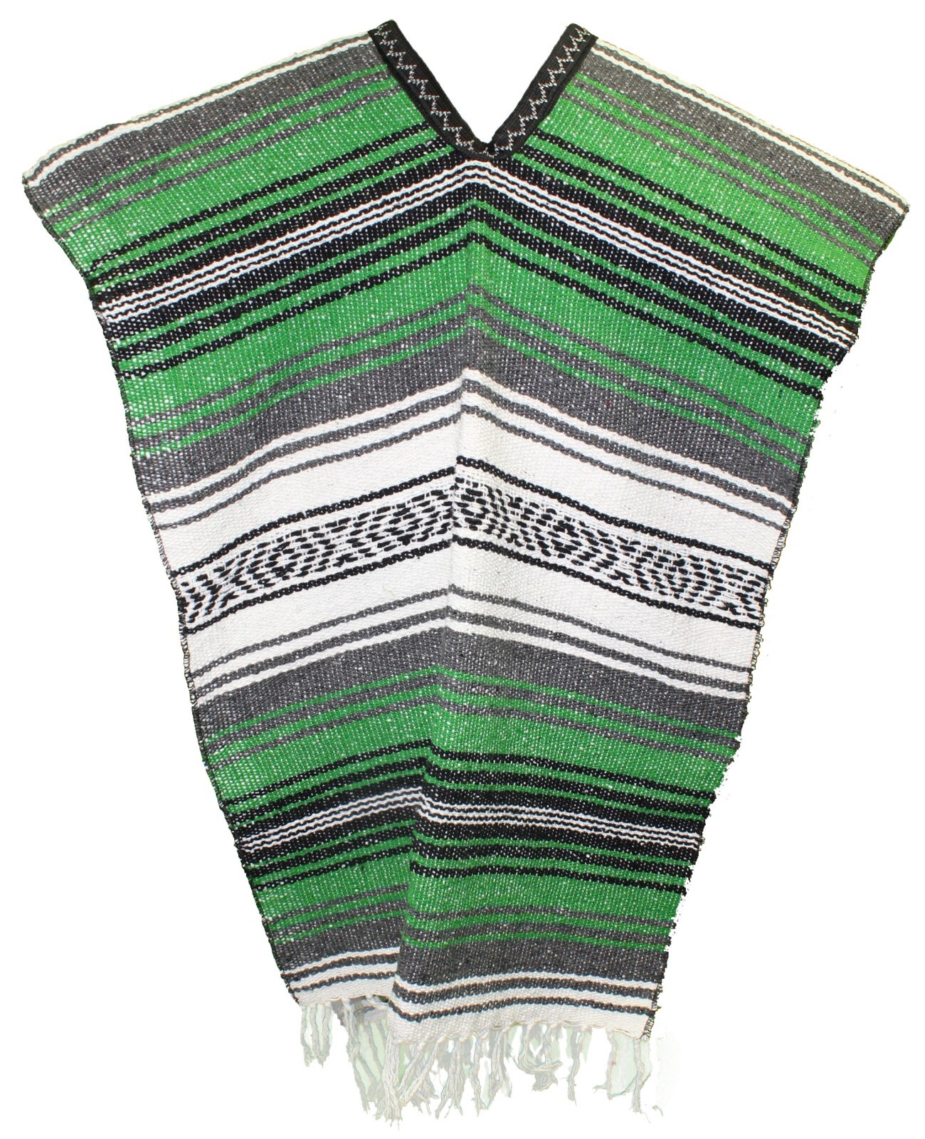 Traditional Mexican Poncho – GREEN – ONE SIZE FITS ALL Blanket Serape Gaban