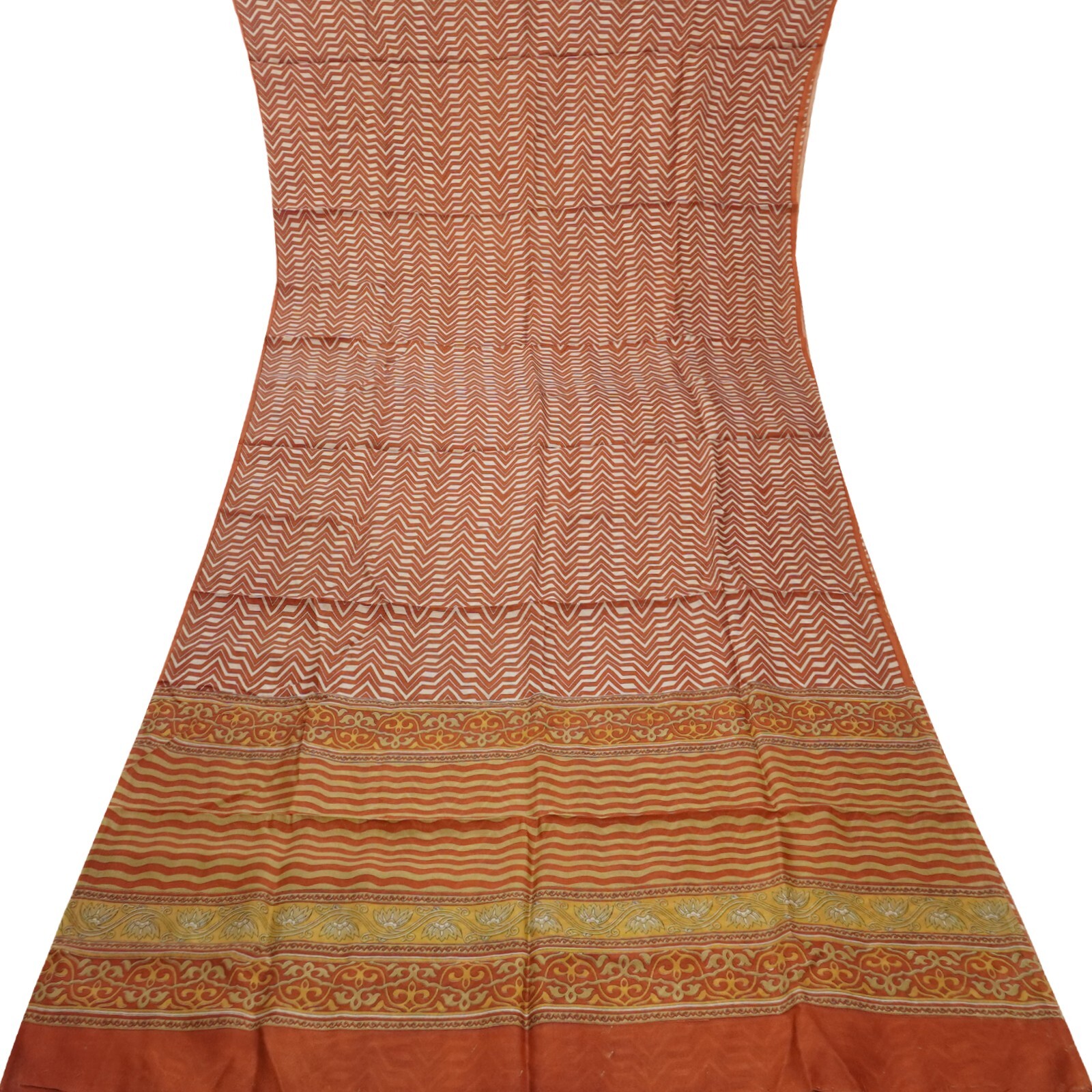 Vintage Brick Red Sarees 100% Pure Silk Printed Indian Sari 6YD Craft Fabric