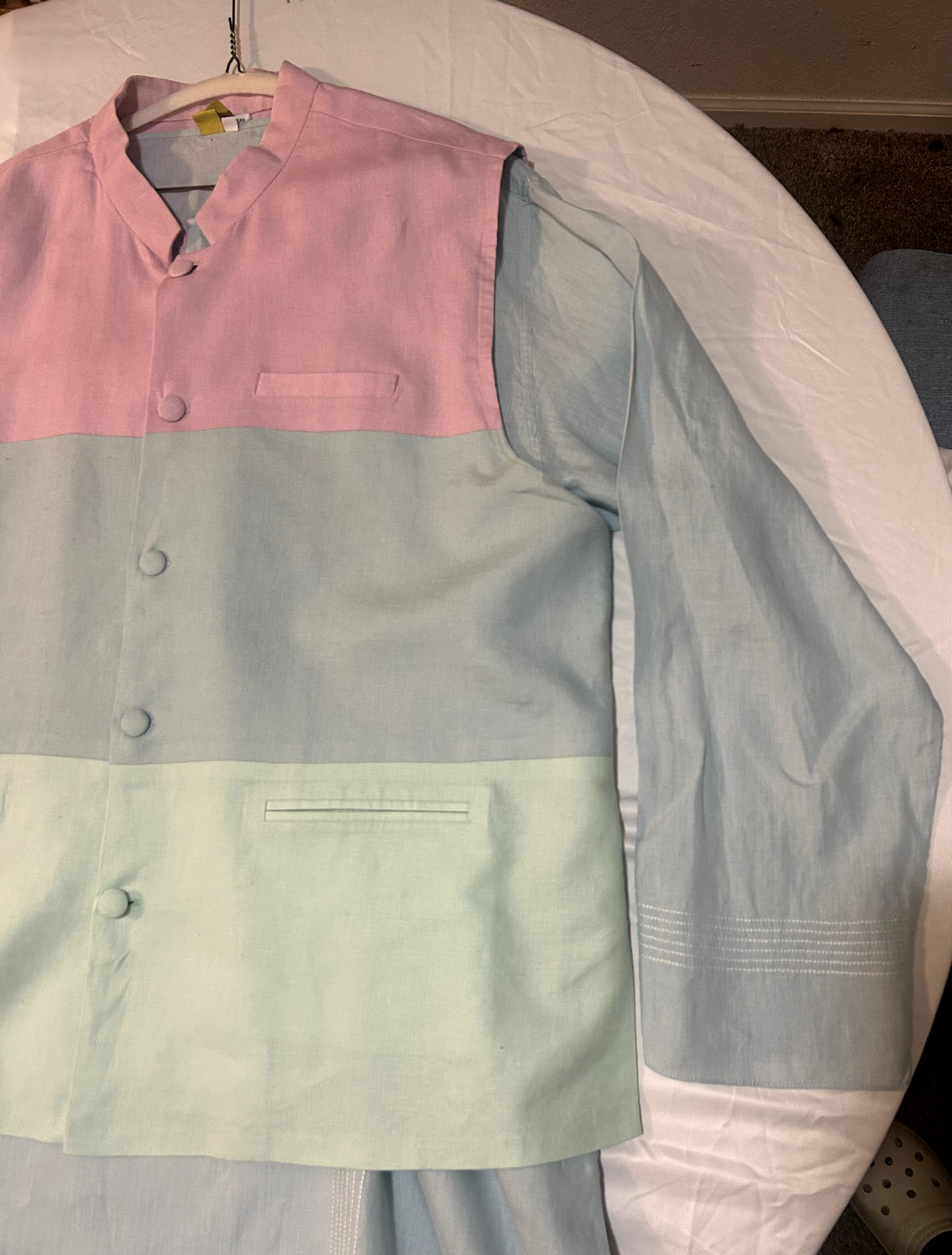 Wendell Rodricks Pale Blue Kurta Set With Bandi Jacket and Pants USA 3XL