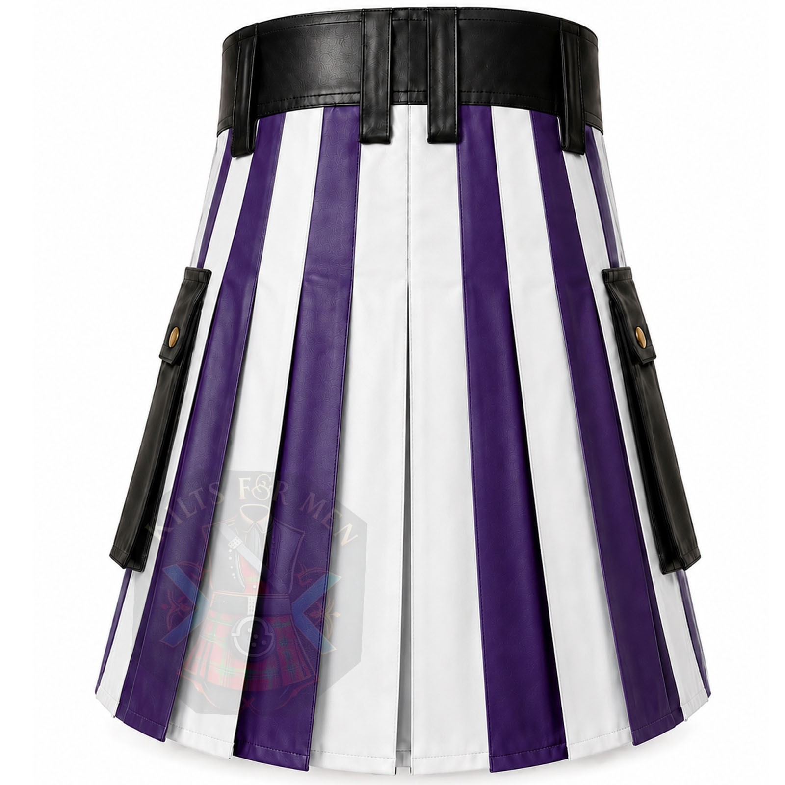 Black Leather Utility Kilt for Men – Purple White Hybrid Cow Leather Kilt