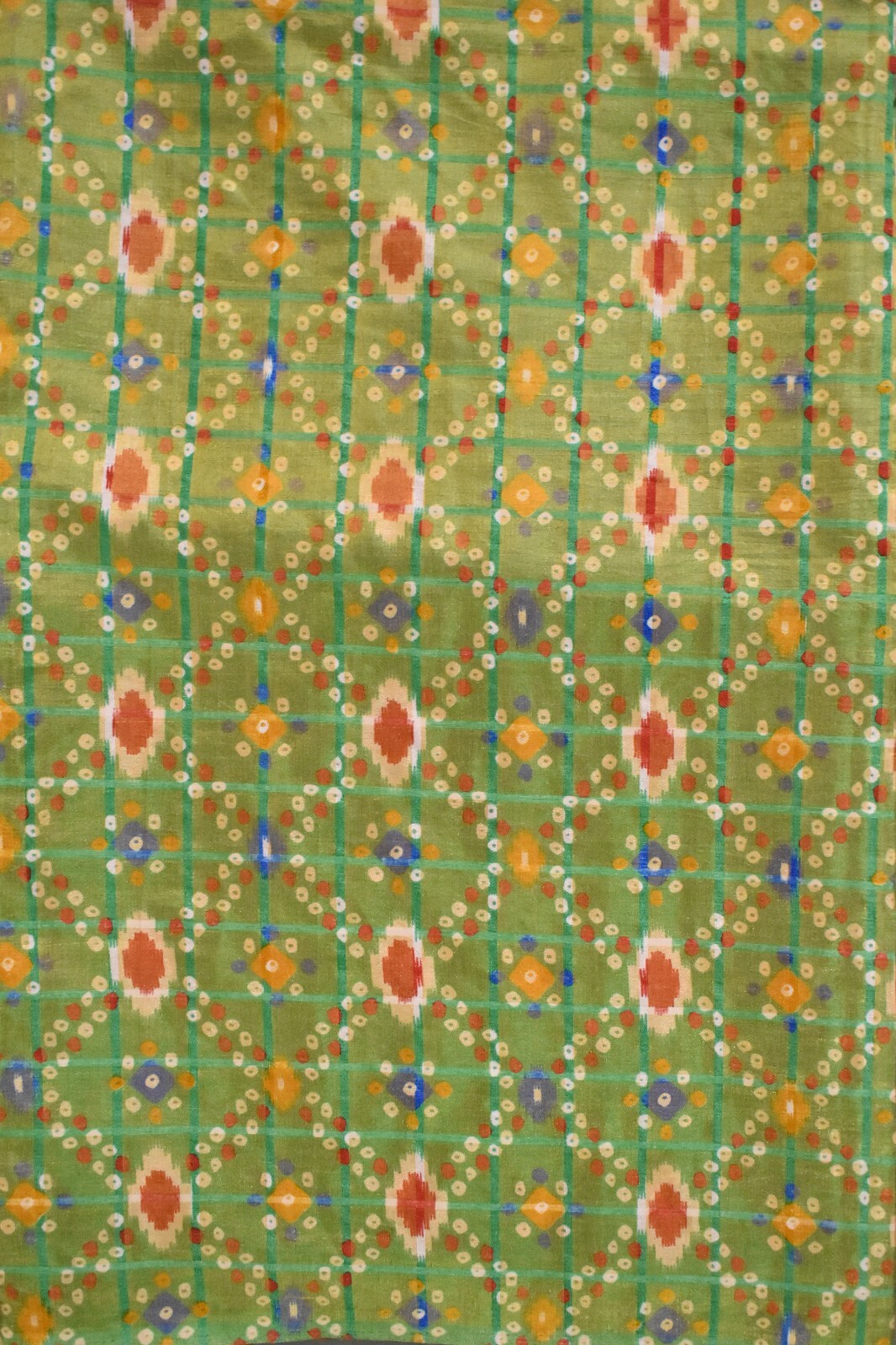 FNC Vintage Green Sambalpuri Ikat Sarees Handwoven Art Silk Sari Fabric Antique