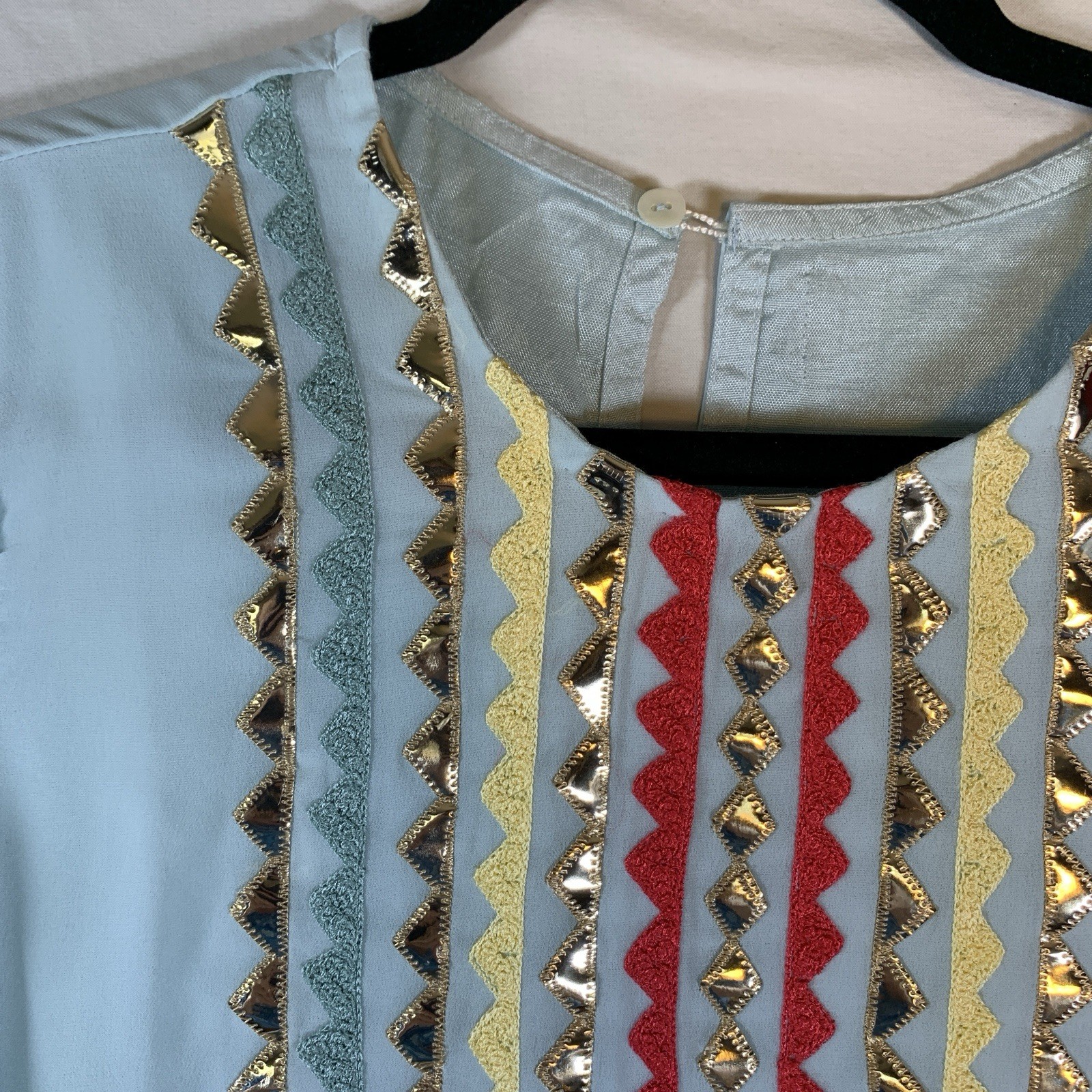 New Tulip Pants Set High Low Kurta Light Blue Chiffon Gota Patti Eid Size Small