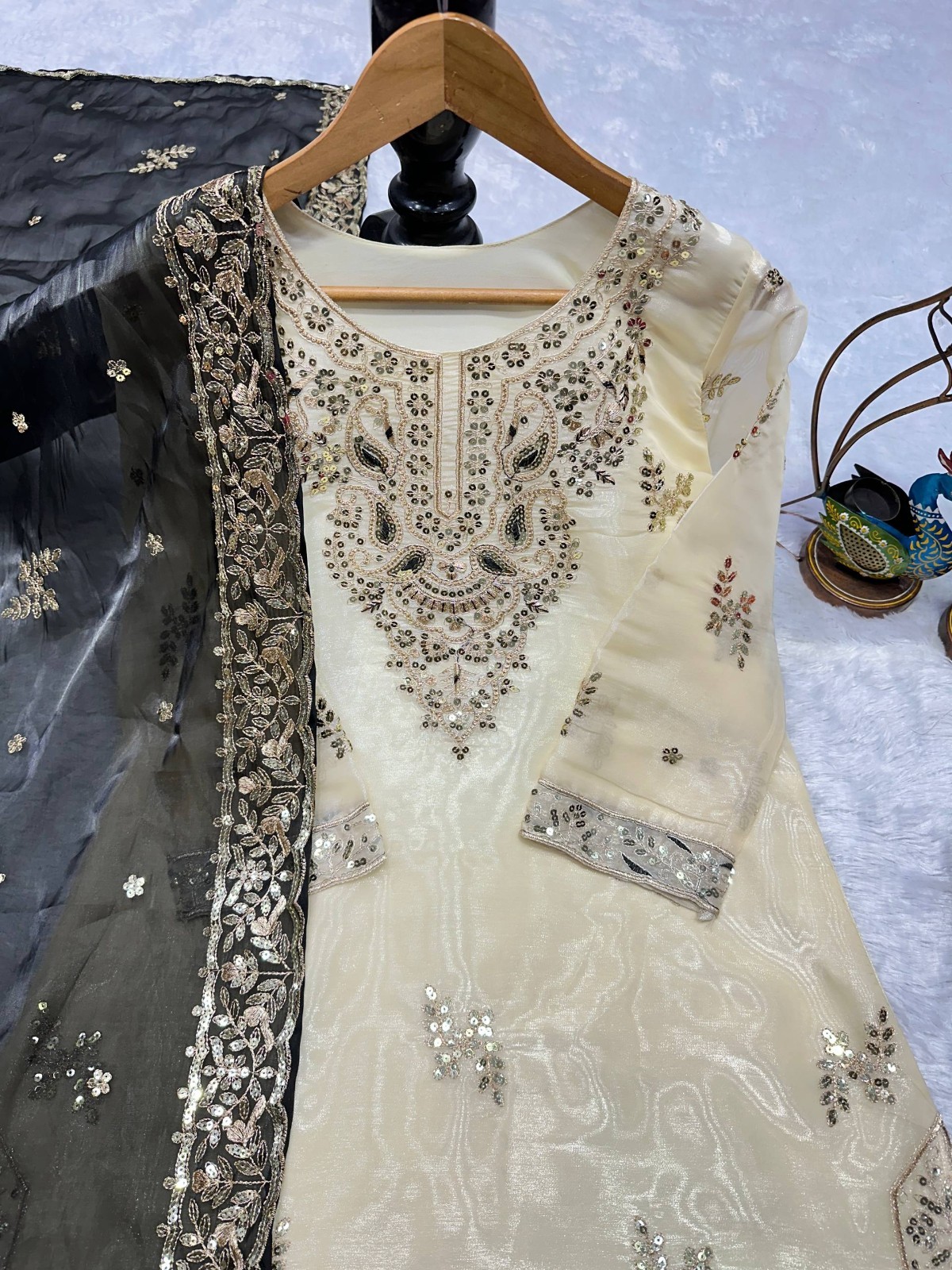 New Launching Heavy Silk Beige Top Palazzo With Dupatta For Function Wear