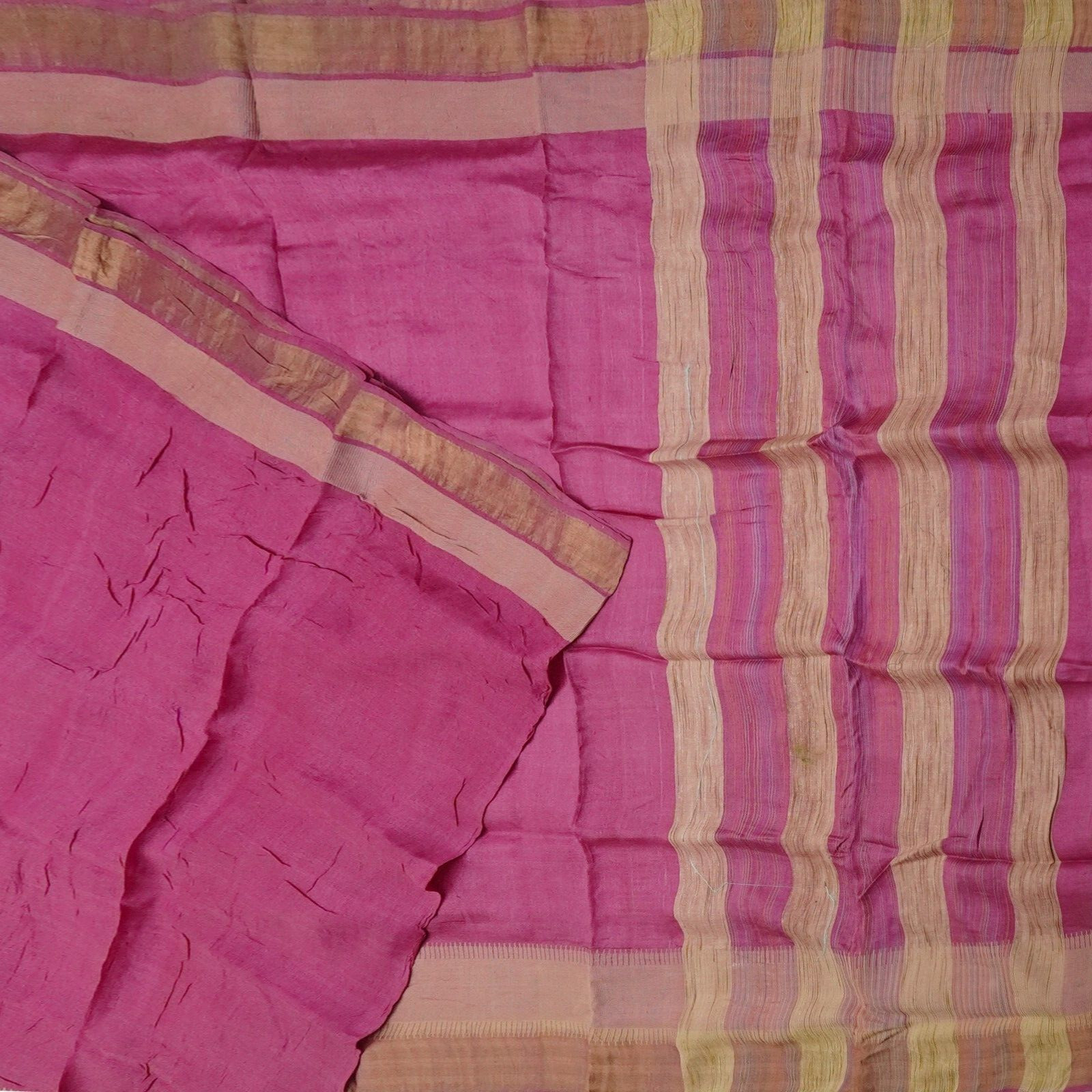 Vintage Magenta Pink Sarees 100% Pure Silk Woven Indian Sari 6YD Craft Fabric