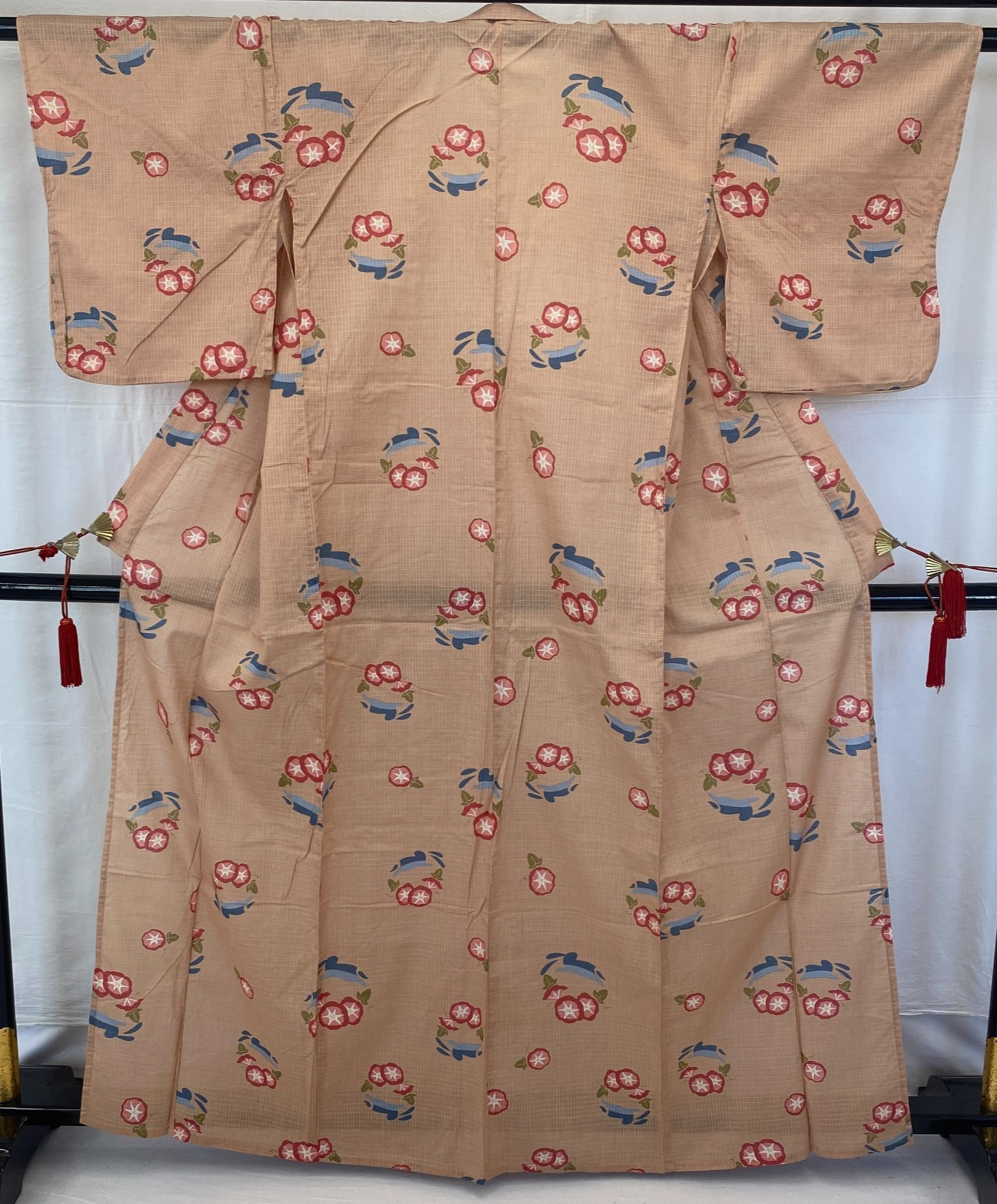 Japanese Vintage Kimono Yukata Cotton Beige No Lining Traditional Length 62 in