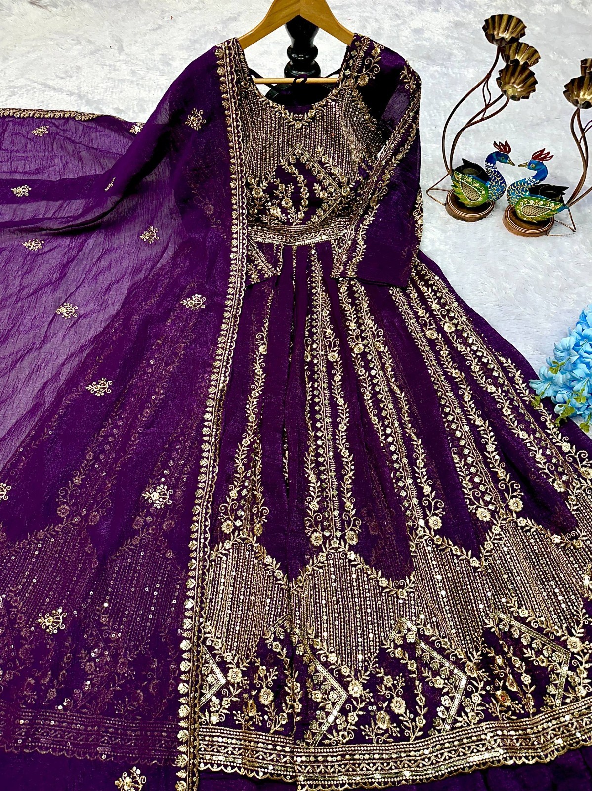 Bollywood Style Crunchy Silk Purple Top Lehenga And Dupatta For Functional