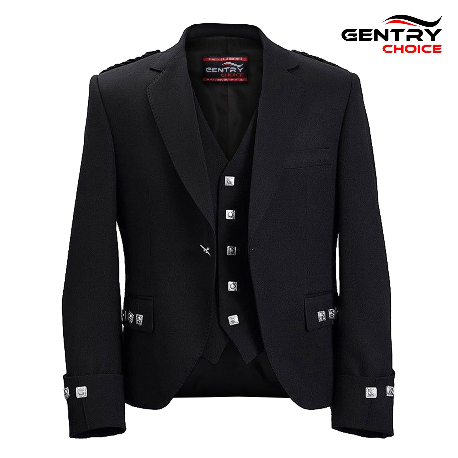 Argyle Jacket and Vest Black Scottish Outfit Highlander Jacket and Men Waistcoat