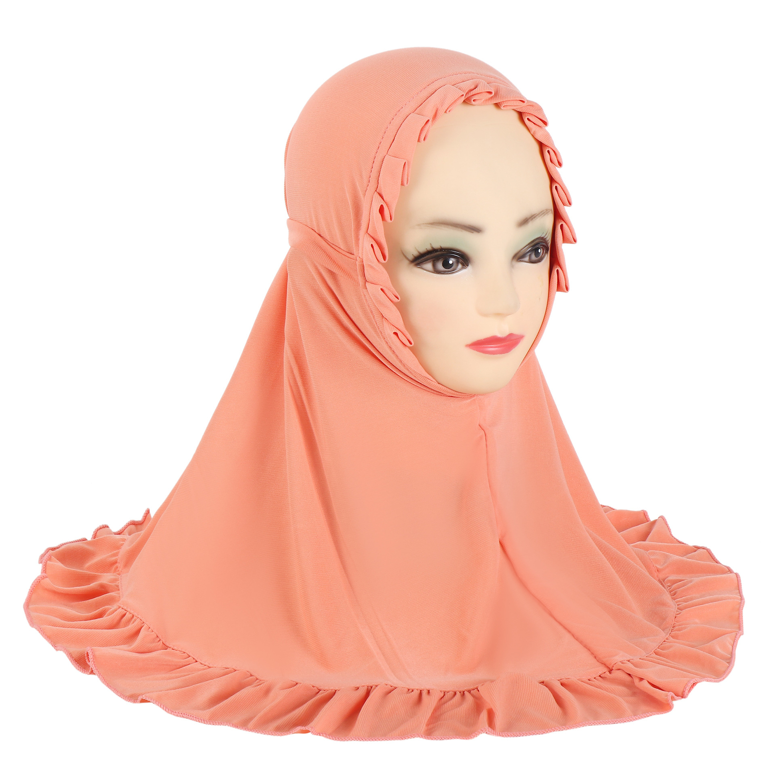 Kids Girls Ruffles One Piece Hijab Shawl Wrap Amira Scarf Prayer Khimar Islamic