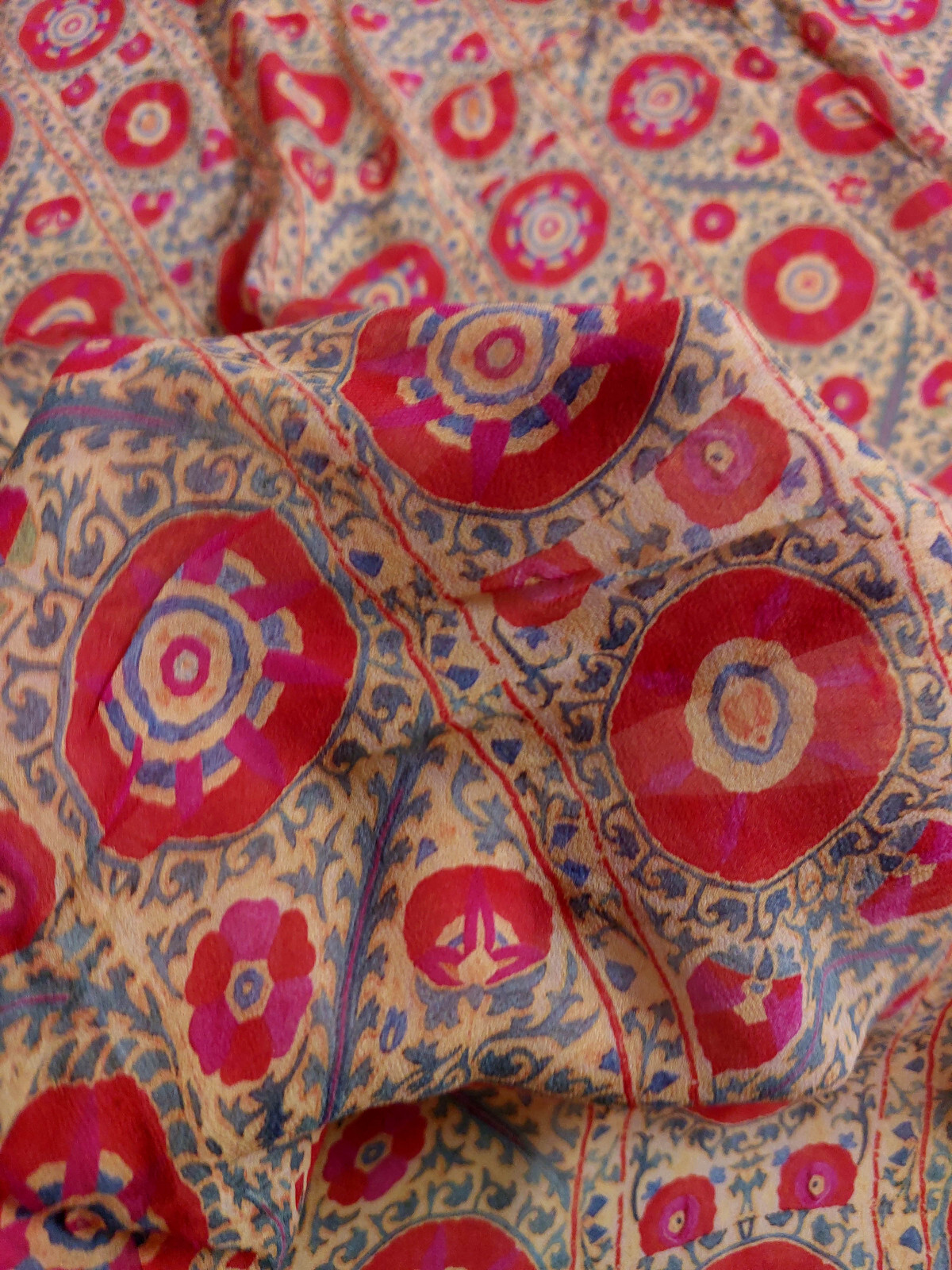 Vintage Indian Chiffon Silk Dupatta | Geometric Print Ethnic Scarf | Sheer Light