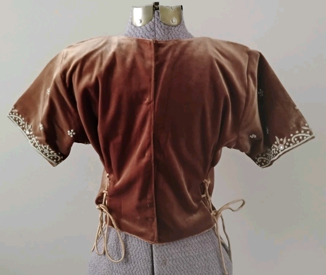 Indian Velvet Silk Embroidered Choli Blouse Handcrafted Brown Bridal/Festive New