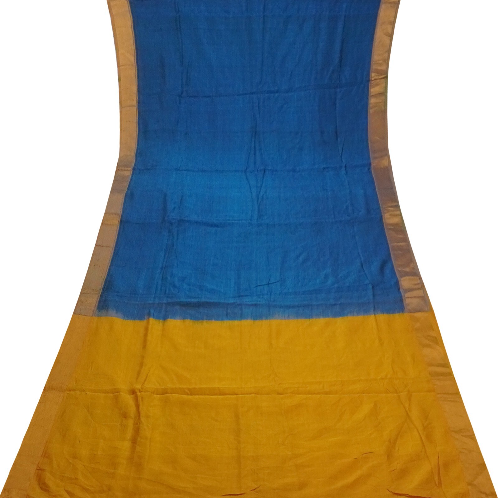 Vintage Peacock Blue Saree 100% Pure Cotton Zari Handwoven Sari 6YD Craft Fabric